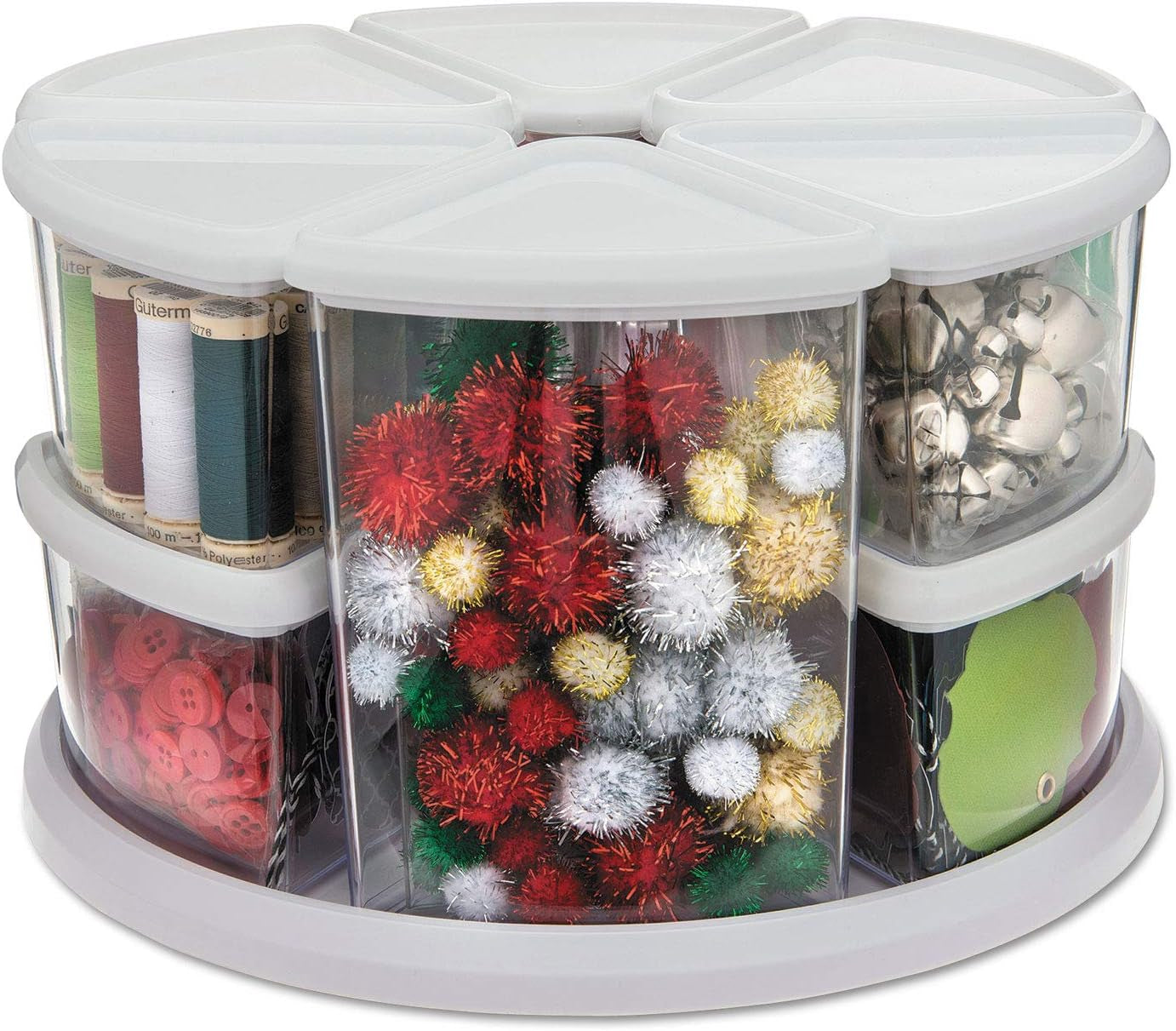 Rotating Carousel Craft Organizer, 9-Canister, Includes 3" and 6" Canisters, Removable, Clear, Lids