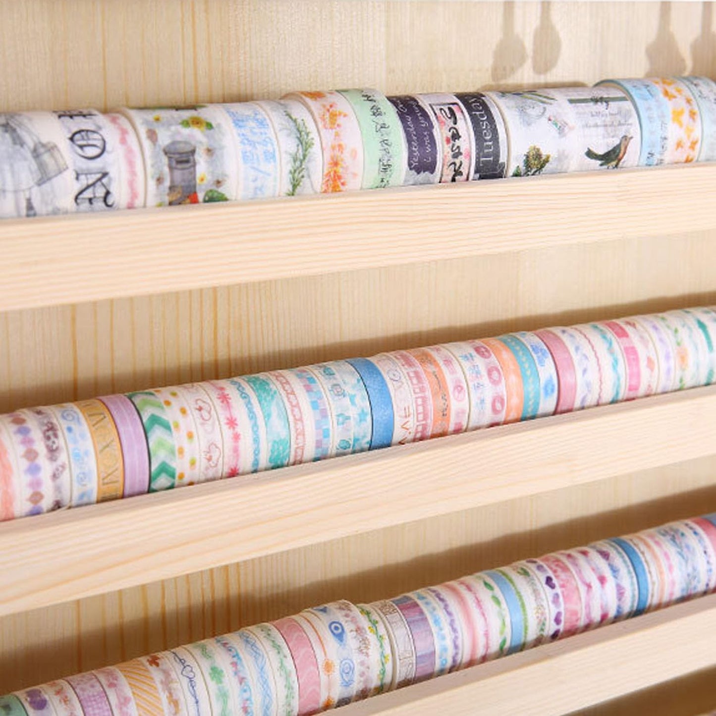 Wood 3 Layers Storage Organizer, Washi Tape Box with Hanging Hook, Divider Closet Container Holder for Sewing,Thread, Office Supplies, Craft Supplies, Jewelry, Accessories