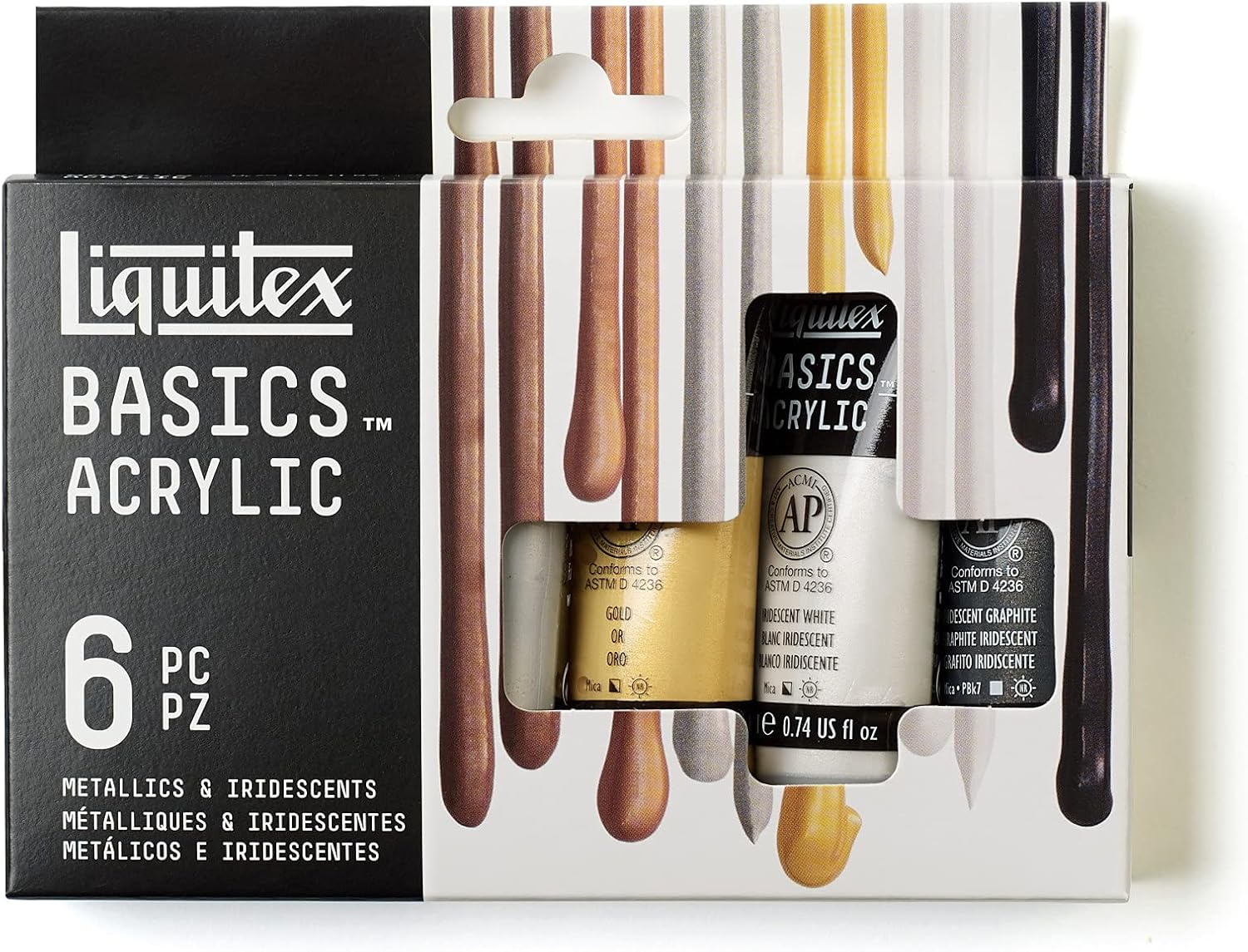 Acrylic Paint Set, 6 x 22ml (0.74-oz) Tube Paint Set, Metallic & Iridescent by Liquitex Basics