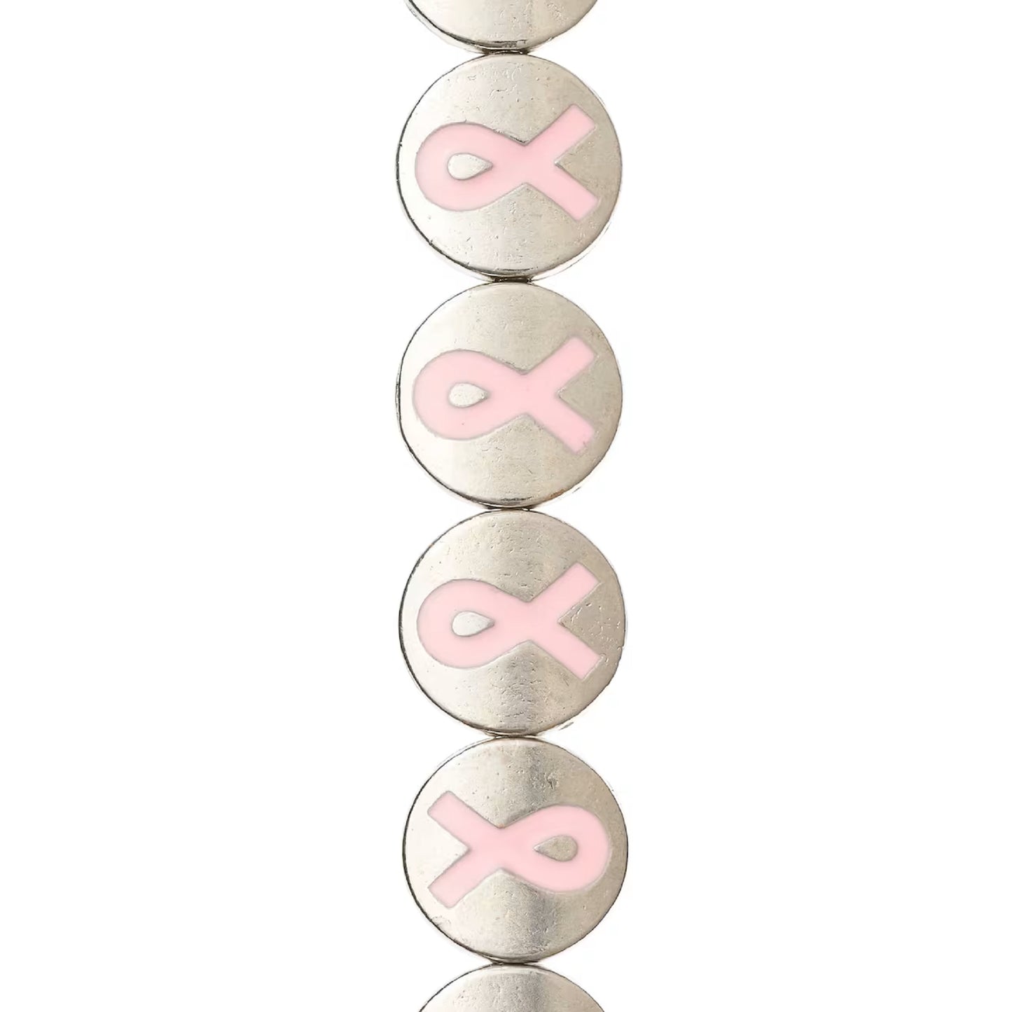 Pink Ribbon Metal Lentil Beads, 14mm by Bead Landing