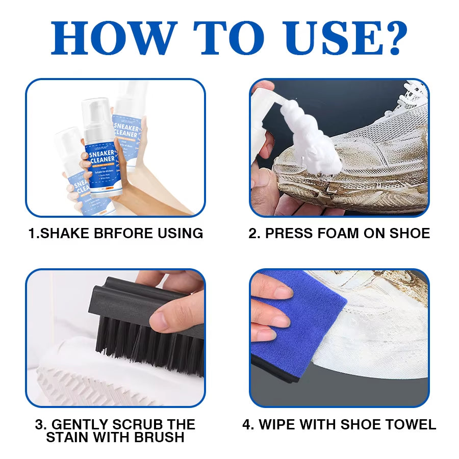 White Shoe Cleaner Kit for Sneakers Canvas Nubuck Suede Decontamination Sneaker Cleaner Foam with 2 Brush and 1 Towel Set