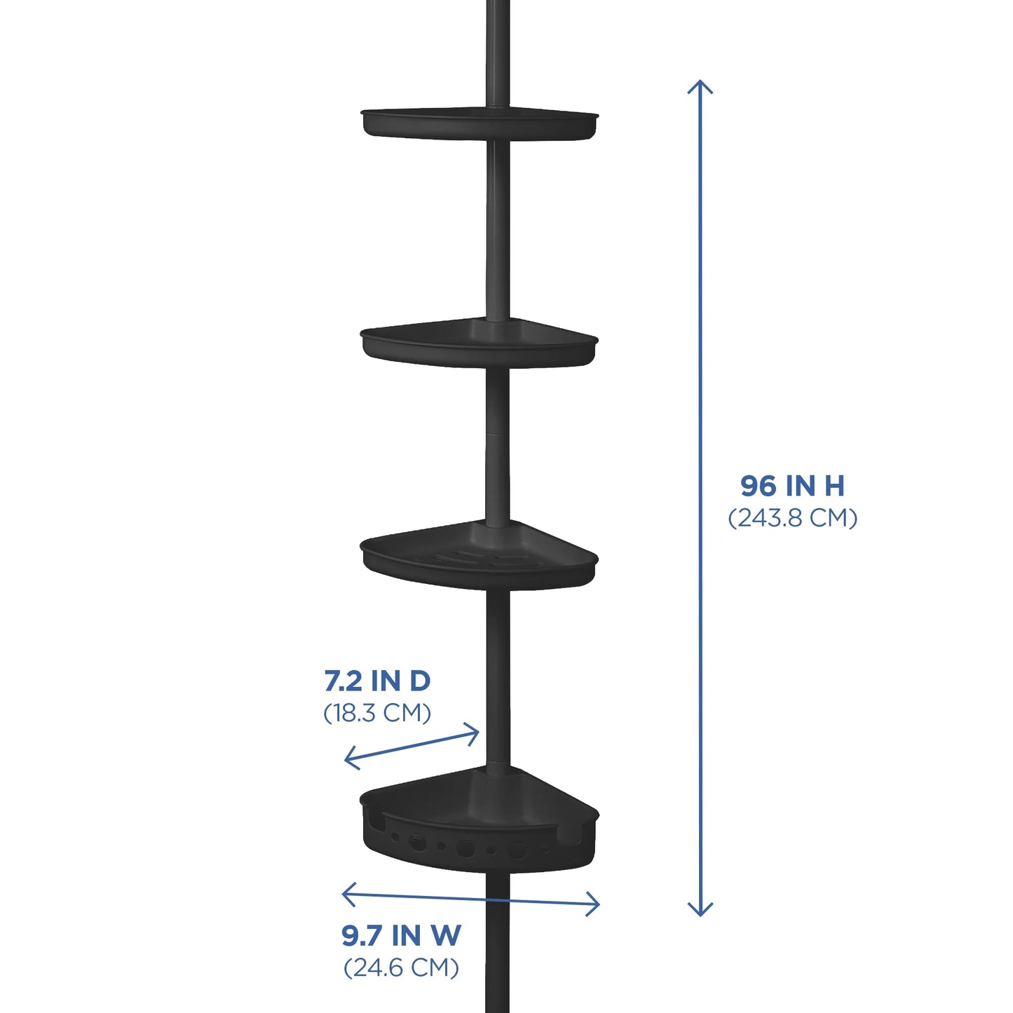 4-Tier Black Tension Pole Shower Caddy Organizer