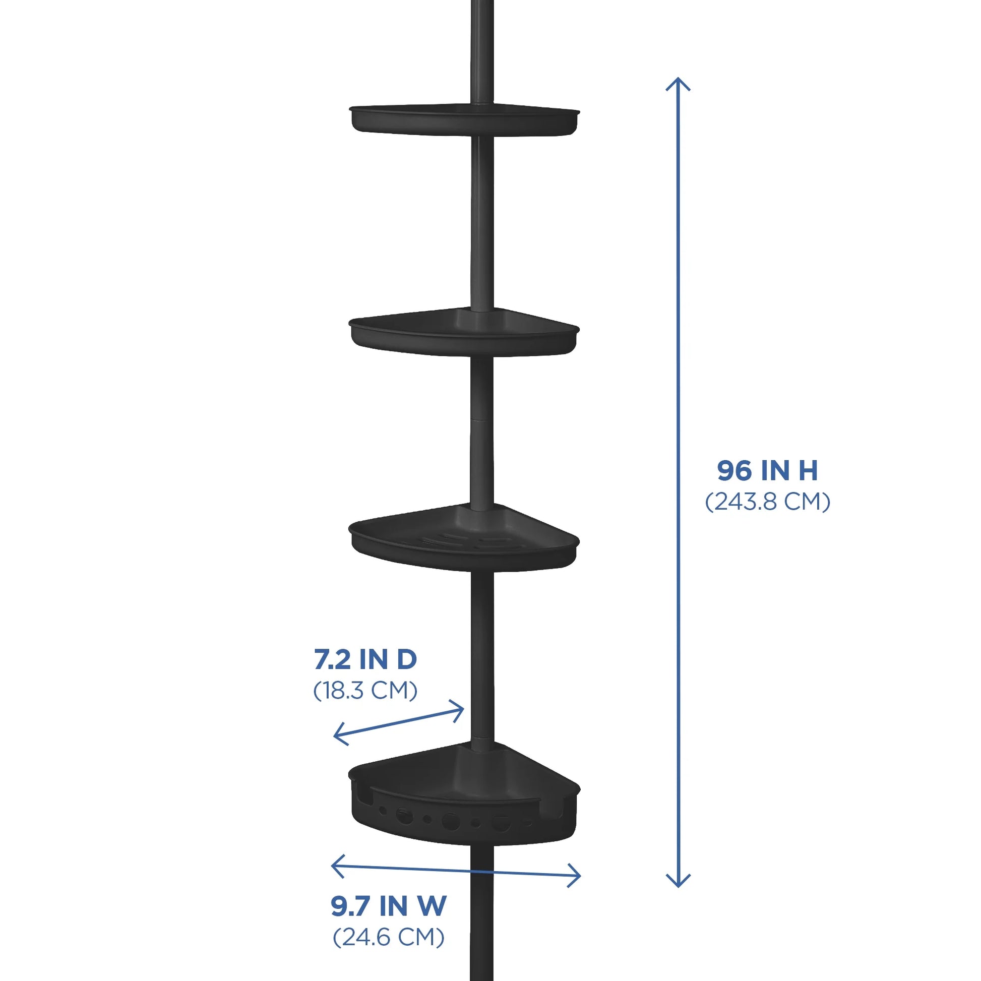 4-Tier Black Tension Pole Shower Caddy Organizer
