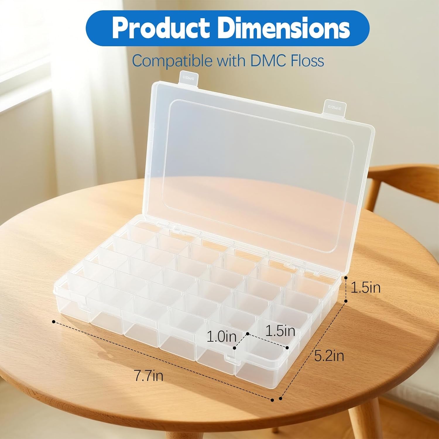 Embroidery Floss Organizer Compatible with DMC - Embroidery Thread Organizer Box, Snap-Tight Clear Cross Stitch Thread Storage Box, Removable 36 Compartments, for Small Sewing Supplies Storage