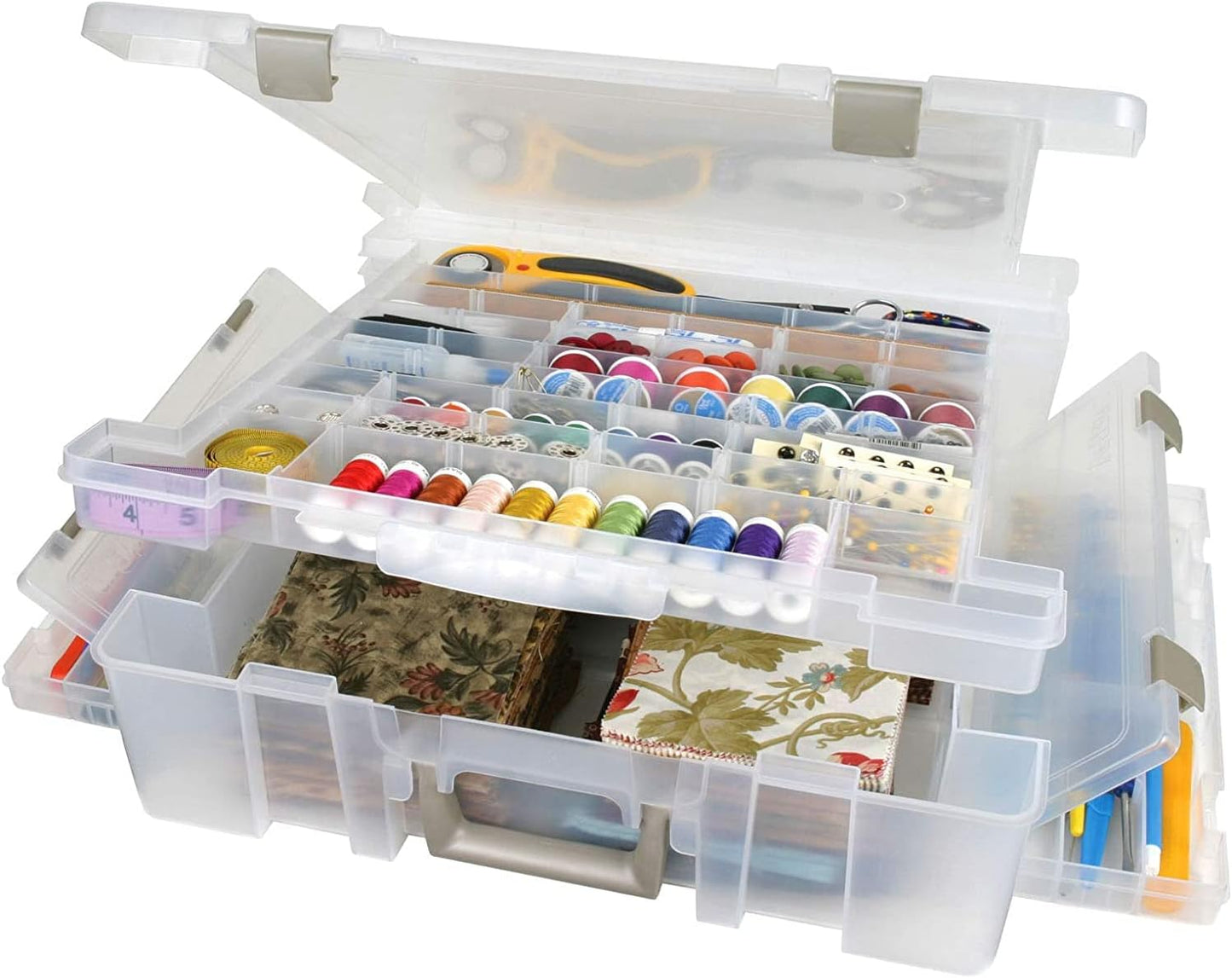 6981AB Super Satchel Deluxe Divided Base, Large Portable Art & Craft Organizer with Drawers, [1] Plastic Storage Case, Clear
