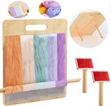 6PCS Wool Blending Board Carding Brush Set, Yarn Making Kit, 4 Wood Craft Sticks Two Brushes for Combing