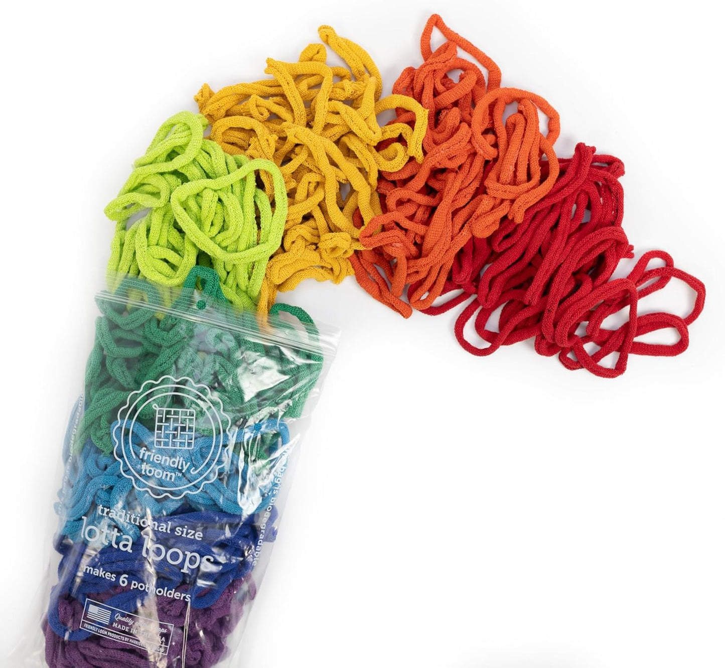 Quality Cotton Weaving Loops in Rainbow Colors – 7” Traditional Size | Weave 6 Functional Potholders | Made in the USA