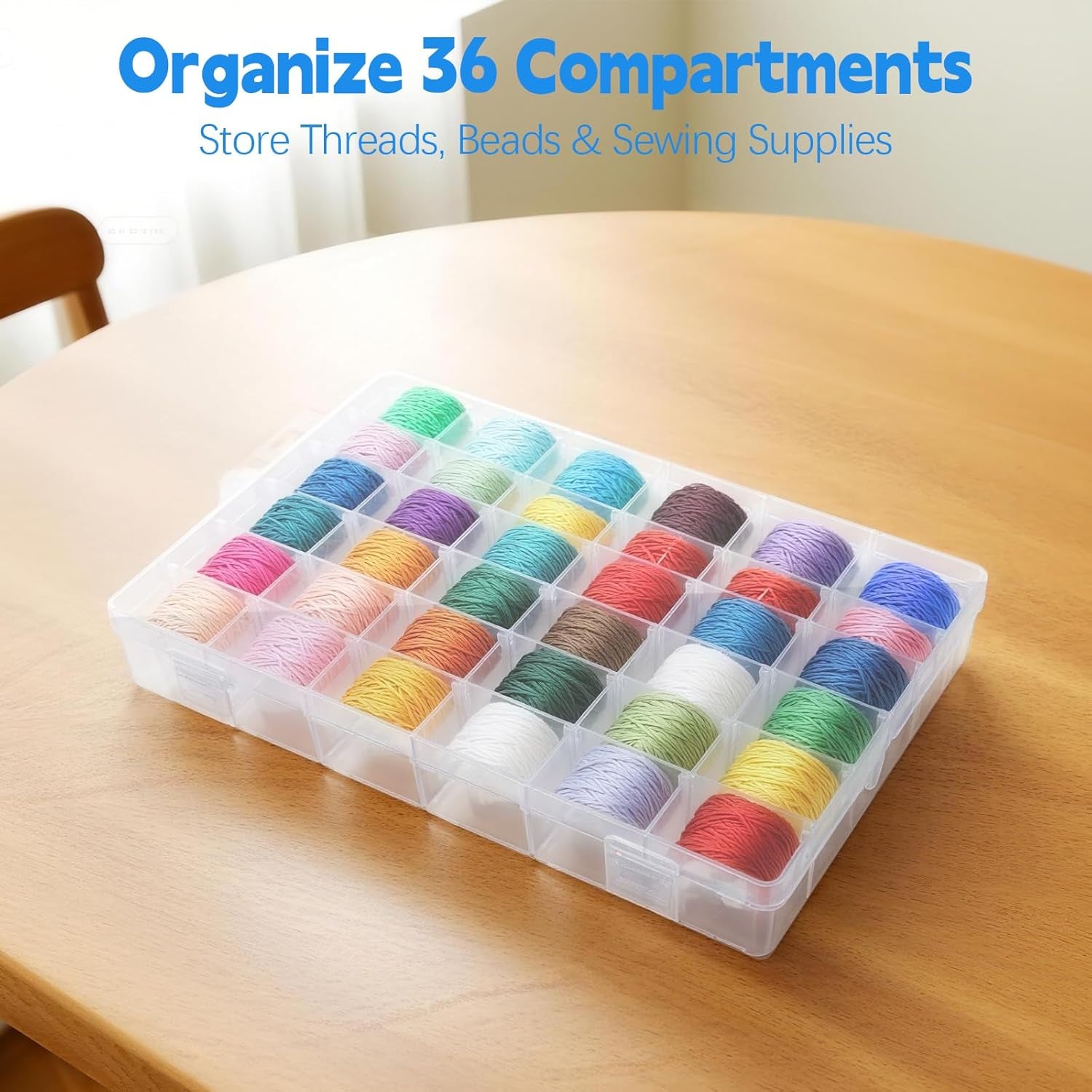 Embroidery Floss Organizer Compatible with DMC - Embroidery Thread Organizer Box, Snap-Tight Clear Cross Stitch Thread Storage Box, Removable 36 Compartments, for Small Sewing Supplies Storage
