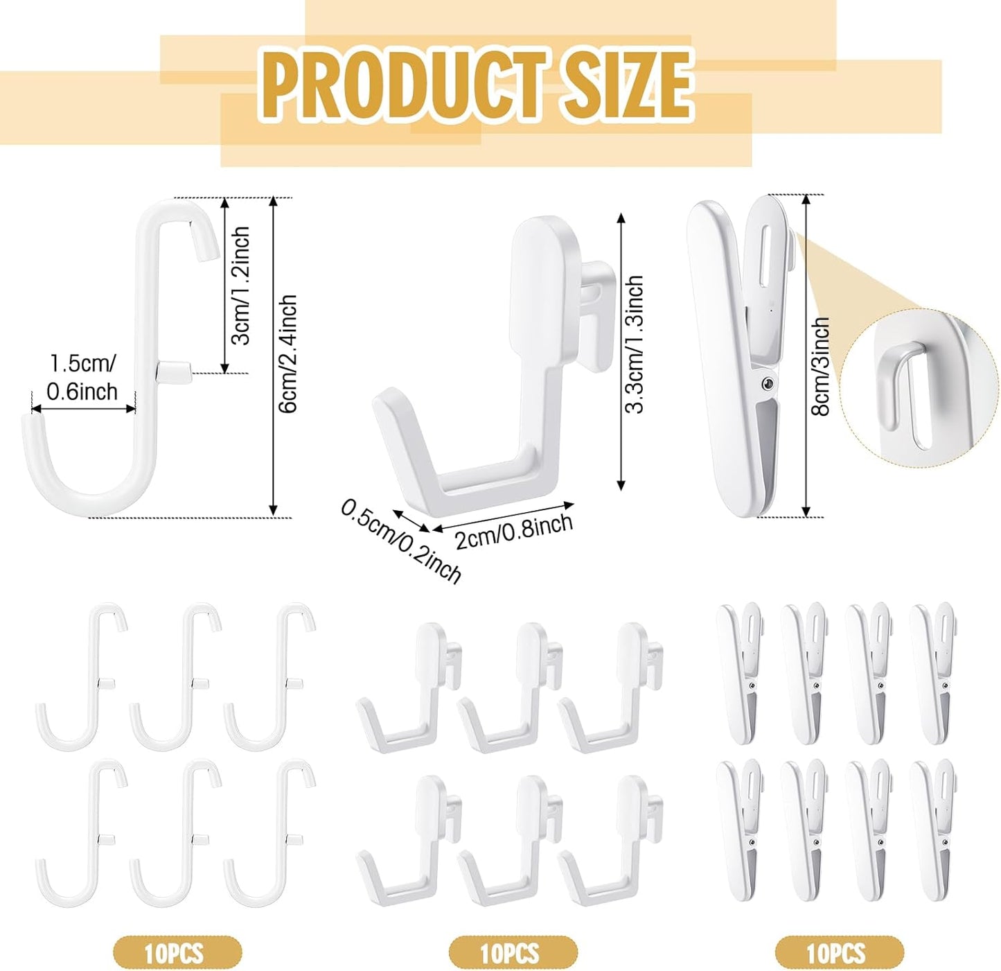 30Pcs Pegboard Accessories 10 Clips 20 Hooks, Peg Board Accessory Kit for Wall Organizer Compatible with IKEA Skadis Pegboard, for Wall Organizer, Crafts Organization, Ornaments Display