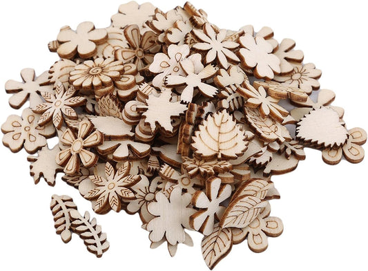 100 Pcs Unfinished Wooden Flower Wood Slice, Craft Supplies, Arts Crafting Accessories, DIY Craft Supplies, Leaf Pattern Wood Cutouts Pieces, Mini Wooden Handmade Decoration