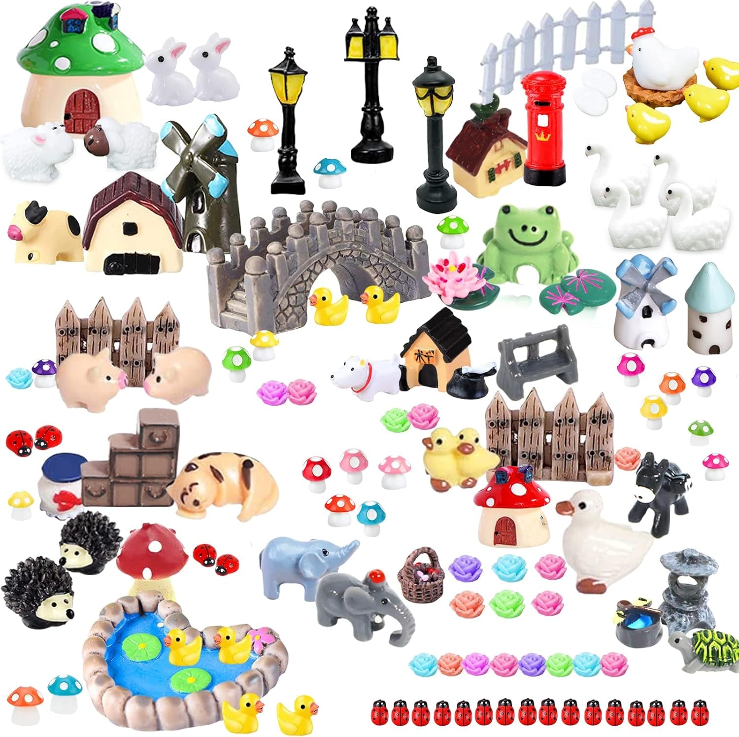 123 Pcs Fairy Garden Accessories Outdoor, Miniature Figurines, Decorations, Kit for Terrarium Supplies DIY Craft Decor