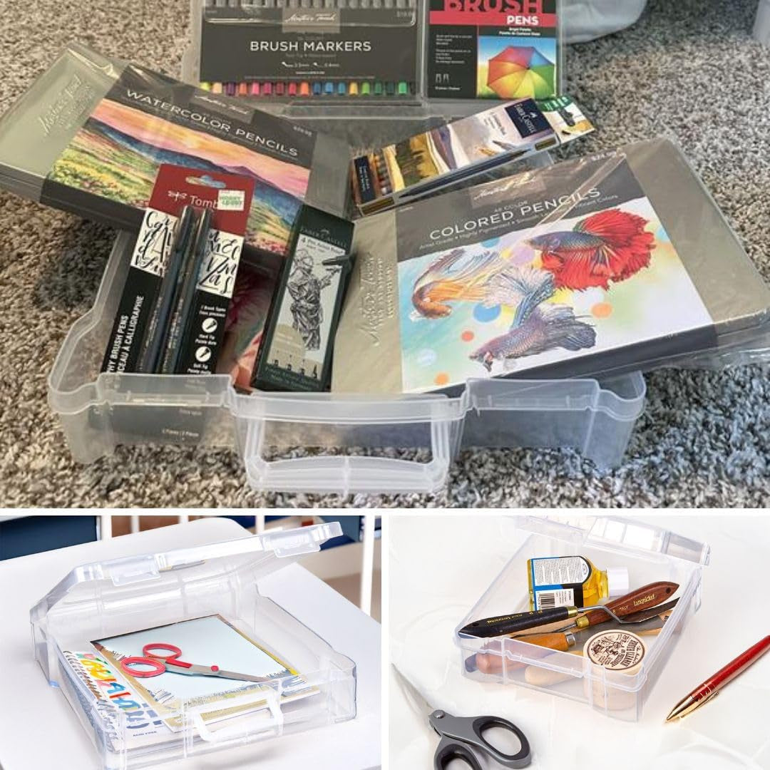 6913AB-2 Portable Art & Craft Organizer with Handle | 4-Piece Craft Storage Containers Set - Scrapbook Boxes | Durable Art Supply Storage Organizer for Crafting (2 Pcs 12X12 + 2 Pcs 6X6)