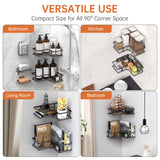 5 Pack Corner Shower Caddy, L-Shape Adhesive Shower Organizer with Soap Holder &Toothpaste Holder, Rustproof Stainless Steel Shower Shelves W/ 16 Hooks, No Drilling Bathroom Organizers Storage Racks