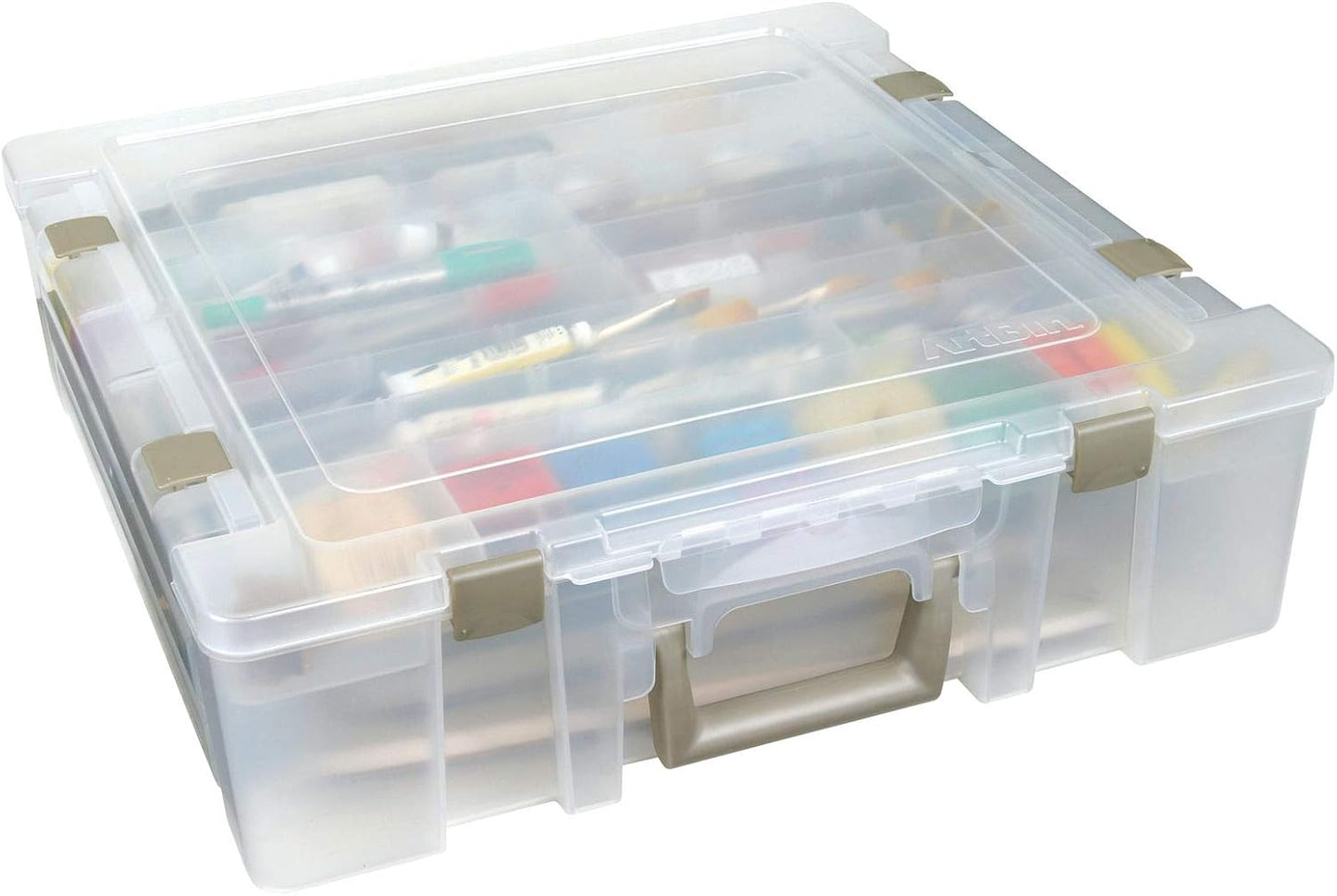6981AB Super Satchel Deluxe Divided Base, Large Portable Art & Craft Organizer with Drawers, [1] Plastic Storage Case, Clear