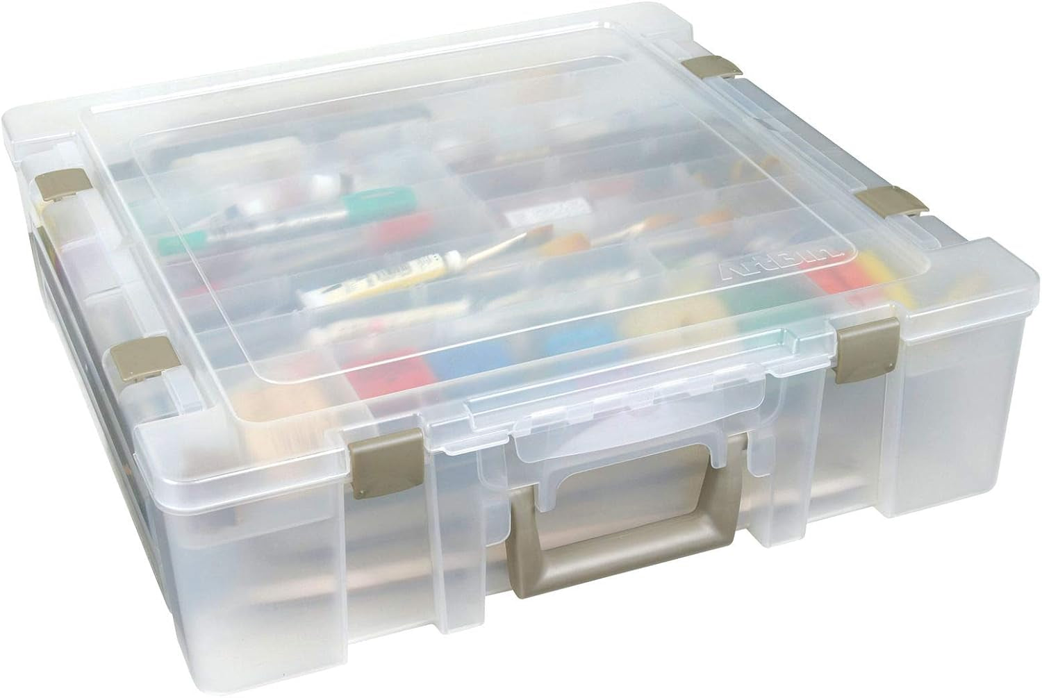 6981AB Super Satchel Deluxe Divided Base, Large Portable Art & Craft Organizer with Drawers, [1] Plastic Storage Case, Clear