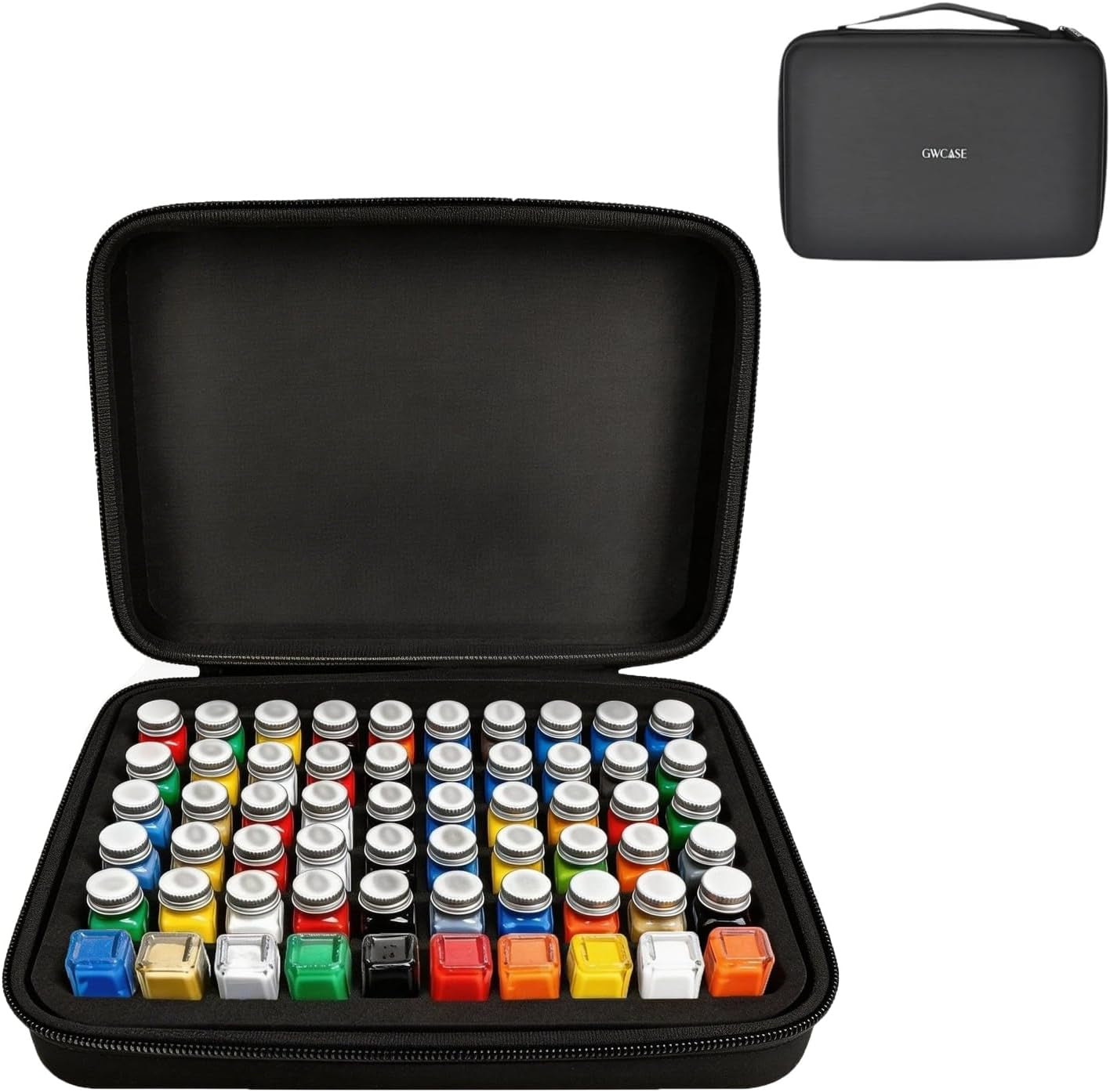 Model Paint Organizer for Testors Enamel & Acrylic Paint, Portable 60-Slot Storage Bag with Hard EVA Protection & Brush Storage, Compatible with 1/4 Oz Glass Bottles - Black