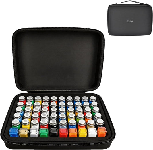 Model Paint Organizer for Testors Enamel & Acrylic Paint, Portable 60-Slot Storage Bag with Hard EVA Protection & Brush Storage, Compatible with 1/4 Oz Glass Bottles - Black