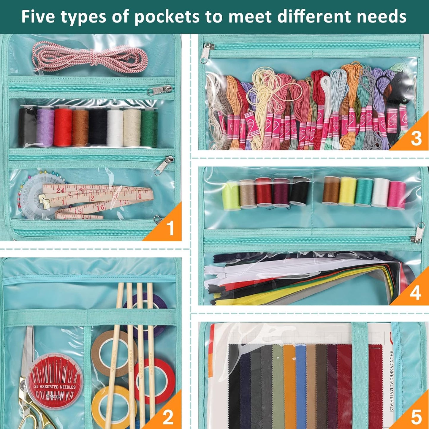 Sewing and Craft Supplies Storage Tote, Large Capacity Travel Packing Organizer Bag with Clear Pockets and Handle for Knitting, Crochet, Art, Sewing Accessories