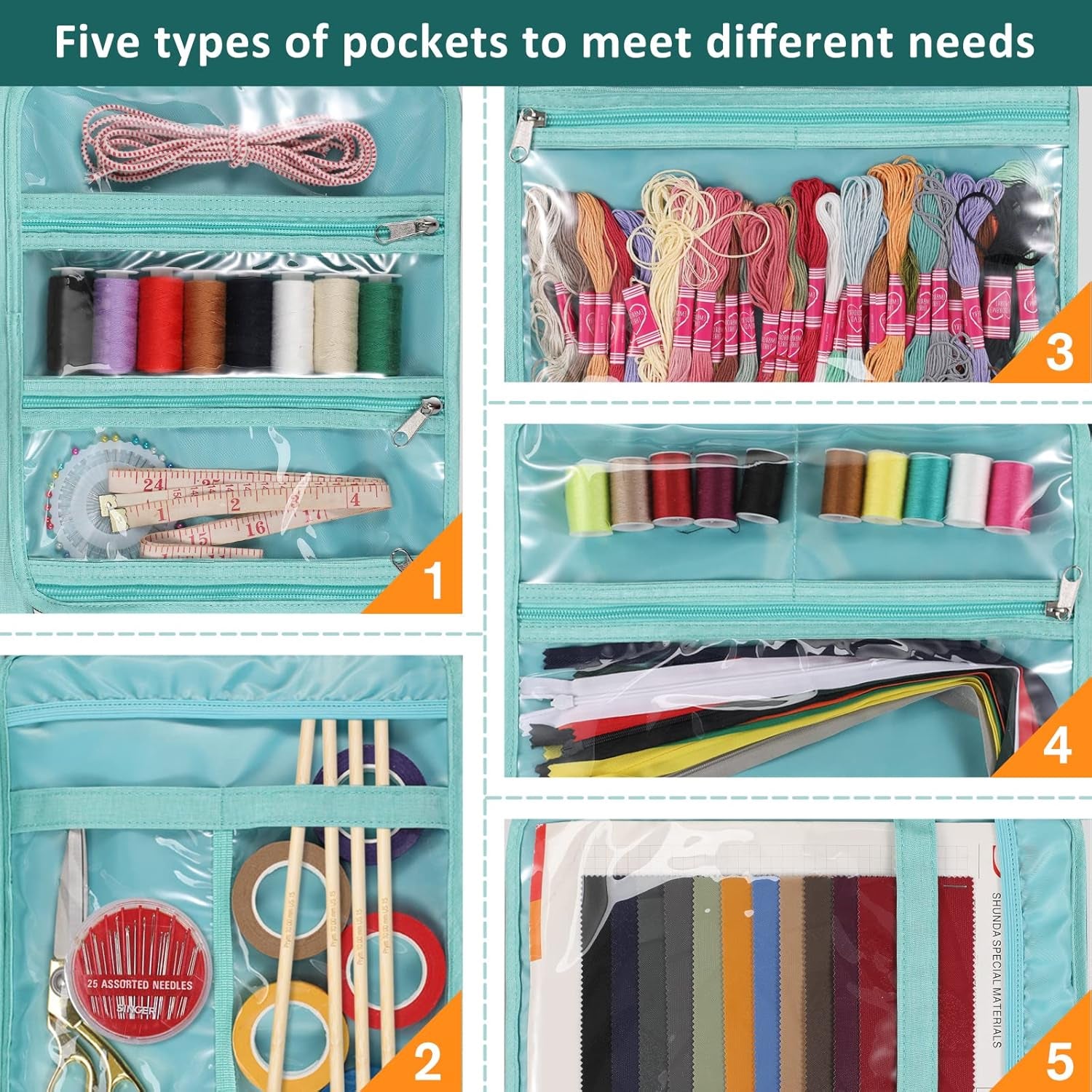 Sewing and Craft Supplies Storage Tote, Large Capacity Travel Packing Organizer Bag with Clear Pockets and Handle for Knitting, Crochet, Art, Sewing Accessories