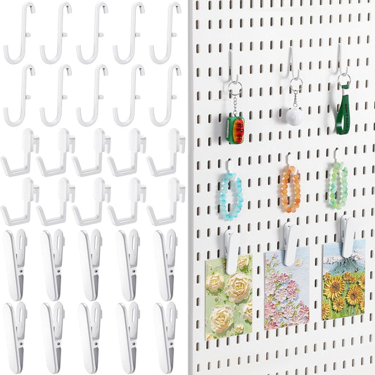 30Pcs Pegboard Accessories 10 Clips 20 Hooks, Peg Board Accessory Kit for Wall Organizer Compatible with IKEA Skadis Pegboard, for Wall Organizer, Crafts Organization, Ornaments Display