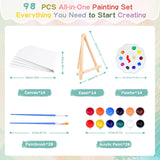 14 Pack 8X10 Inch Canvas and Easel Set, Sip and Paint Kit for Adults,Art Canvas Bulk with Easels Stands, Trays,Small Paint Brushes,12 Colors Mini Acrylic Paint Set for Couples and Party Supplies