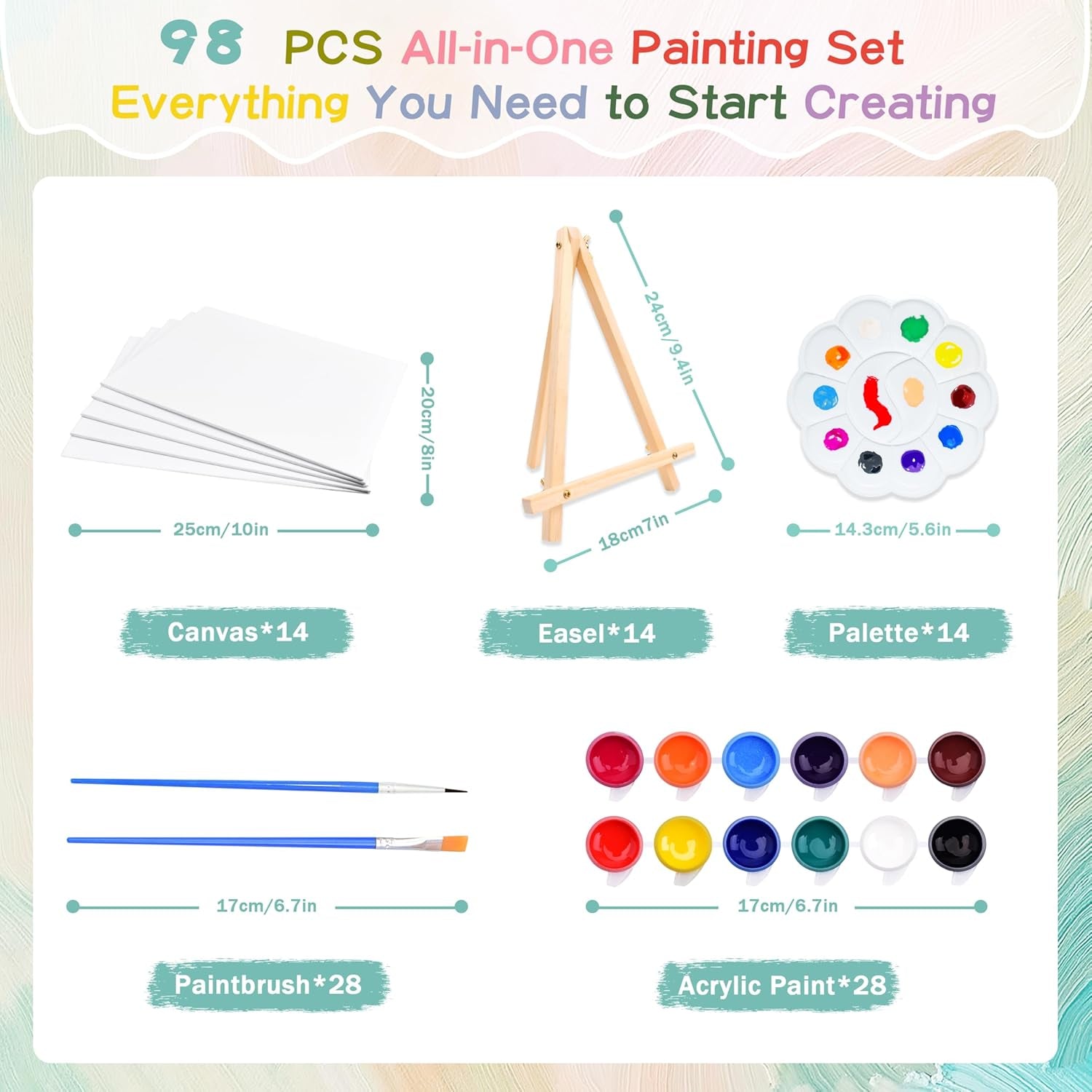 14 Pack 8X10 Inch Canvas and Easel Set, Sip and Paint Kit for Adults,Art Canvas Bulk with Easels Stands, Trays,Small Paint Brushes,12 Colors Mini Acrylic Paint Set for Couples and Party Supplies