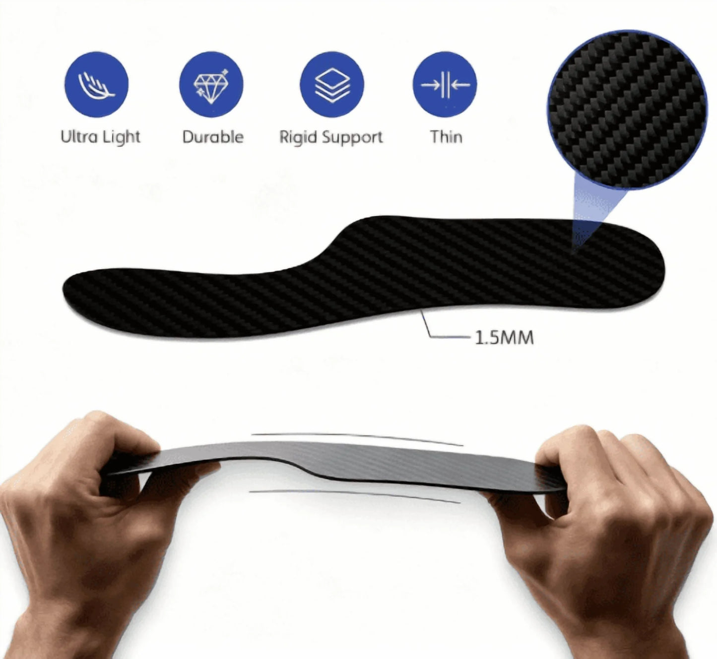 Morton'S Extension Orthosis, Carbon Fibre Insole, 1 Pair, 1.5Mm Thick, Very Rigid Foot Support Stiffening Plate, for Hallux Limitus/Rigidus，Turf Toe, Arthritis, 26.5Cm