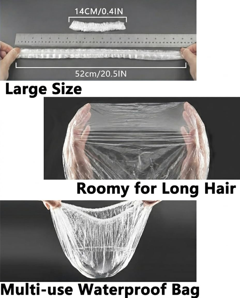 Shower Cap Disposable, 50 PCS Bath Caps Larger Thick Clear Waterproof Plastic Elastic Hair Bath Caps for Women, Hotel Travel Essentials Accessories Deep Conditioning Hair Care Cleaning Supplies