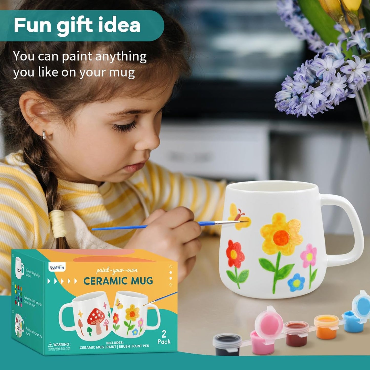 DIY Mug Painting Kit for Adults Kids with 2 Paintable Ceramic Mugs 12 Safe Paints, 2 Brushes & Ceramic Pen, Creative Crafts for Mother'S Day, Father'S Day & Valentine'S Day Gifts