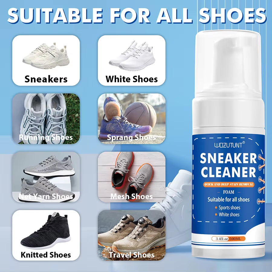 White Shoe Cleaner Kit for Sneakers Canvas Nubuck Suede Decontamination Sneaker Cleaner Foam with 2 Brush and 1 Towel Set