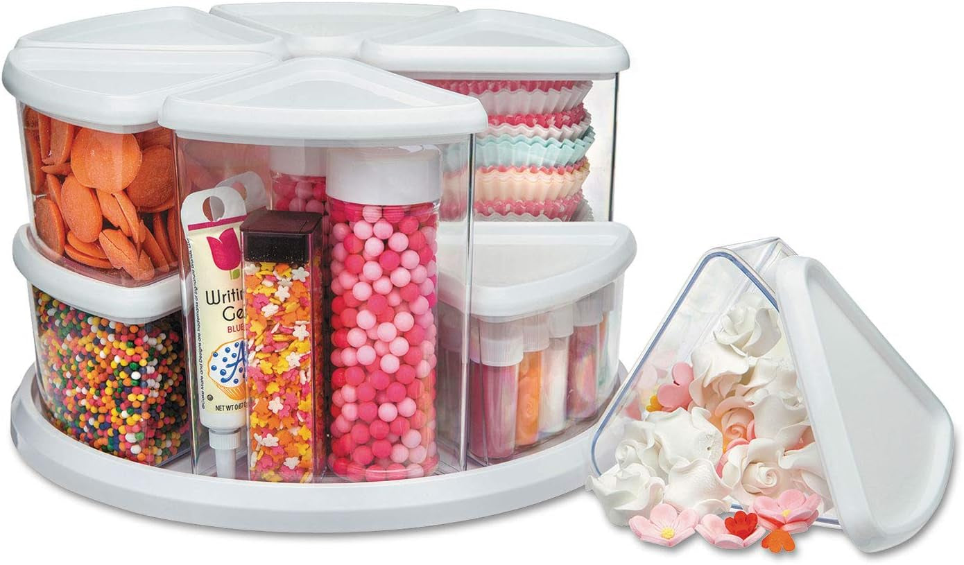 Rotating Carousel Craft Organizer, 9-Canister, Includes 3" and 6" Canisters, Removable, Clear, Lids