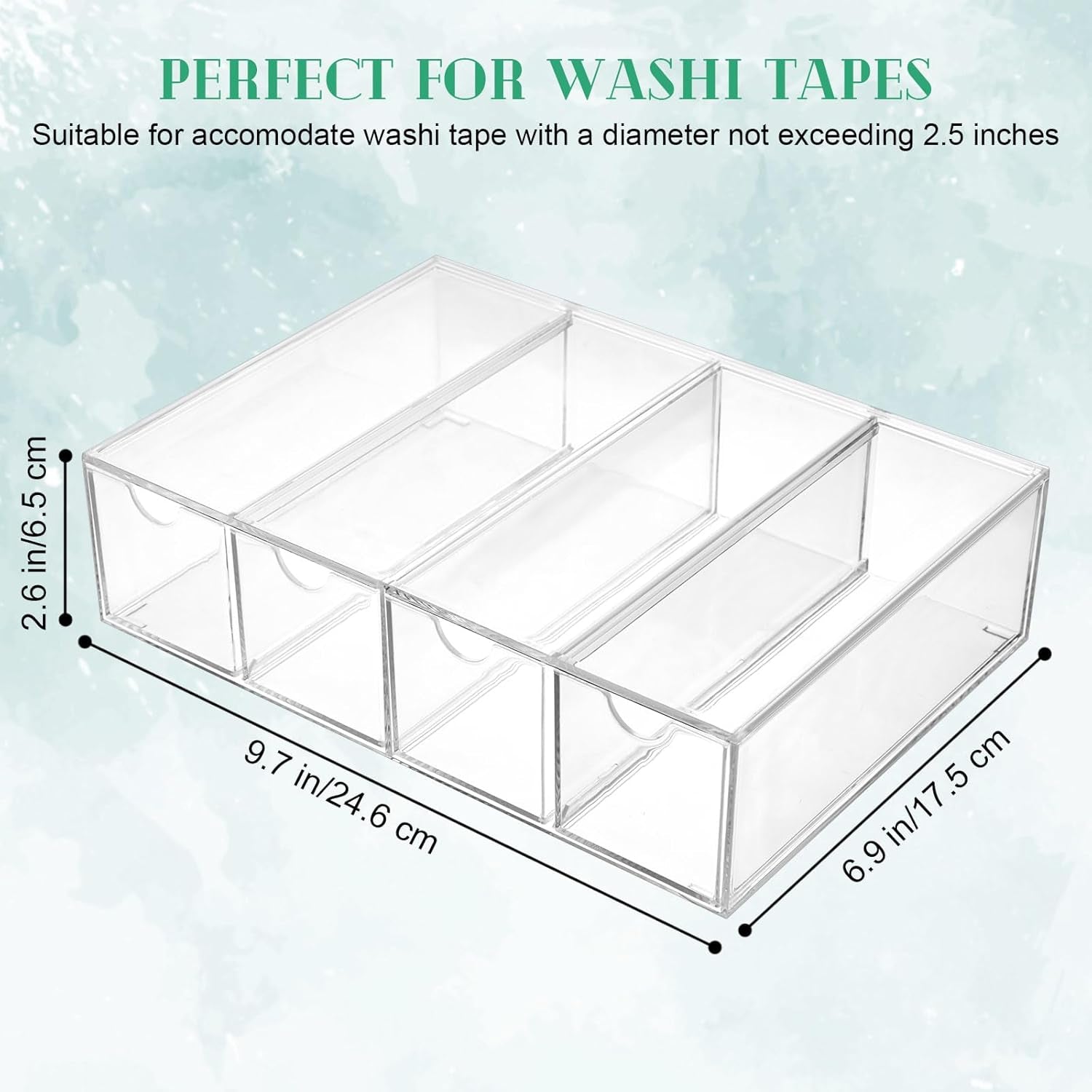2 Pack Acrylic Washi Tape Organizer, Clear Washi Tape Storage Holder with 4 Sliding Drawers, Desk Accessories Display Caddy Craft Box for Scrapbooking Art Craft Supplies