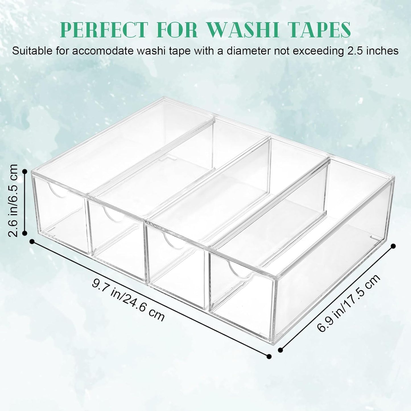 3 Pack Acrylic Washi Tape Organizer, Clear Washi Tape Storage Holder with 4 Sliding Drawers, Desk Accessories Display Caddy Craft Box for Scrapbooking Art Craft Supplies