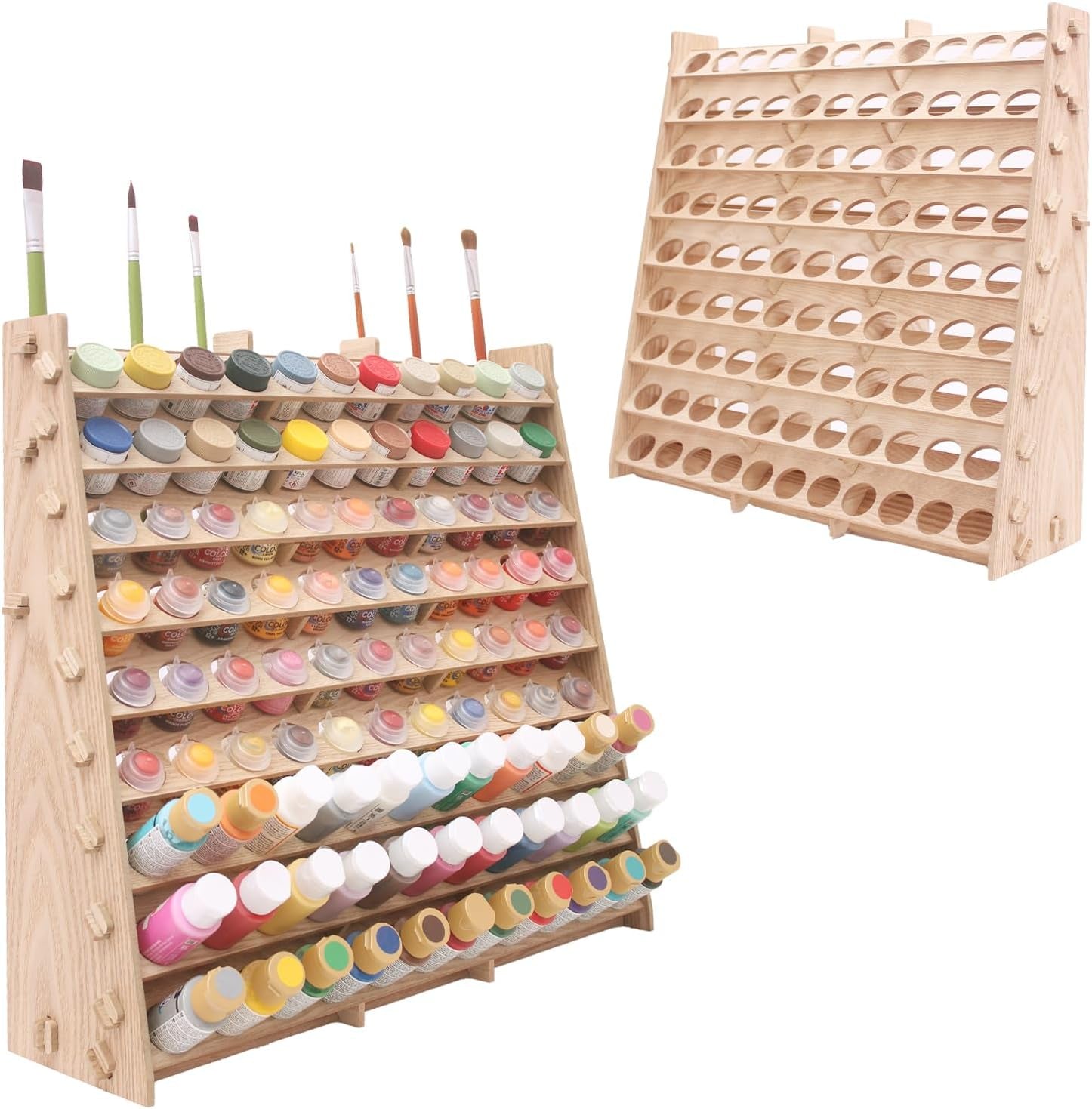 Extra Large Wooden 9-Tiers 99 Bottles' Capacity Wooden Paint Organizer & Paint Brush Rack for Acrylic OIL Craft Hobby Mini Model Painting Organizer for Artists (Vertical)