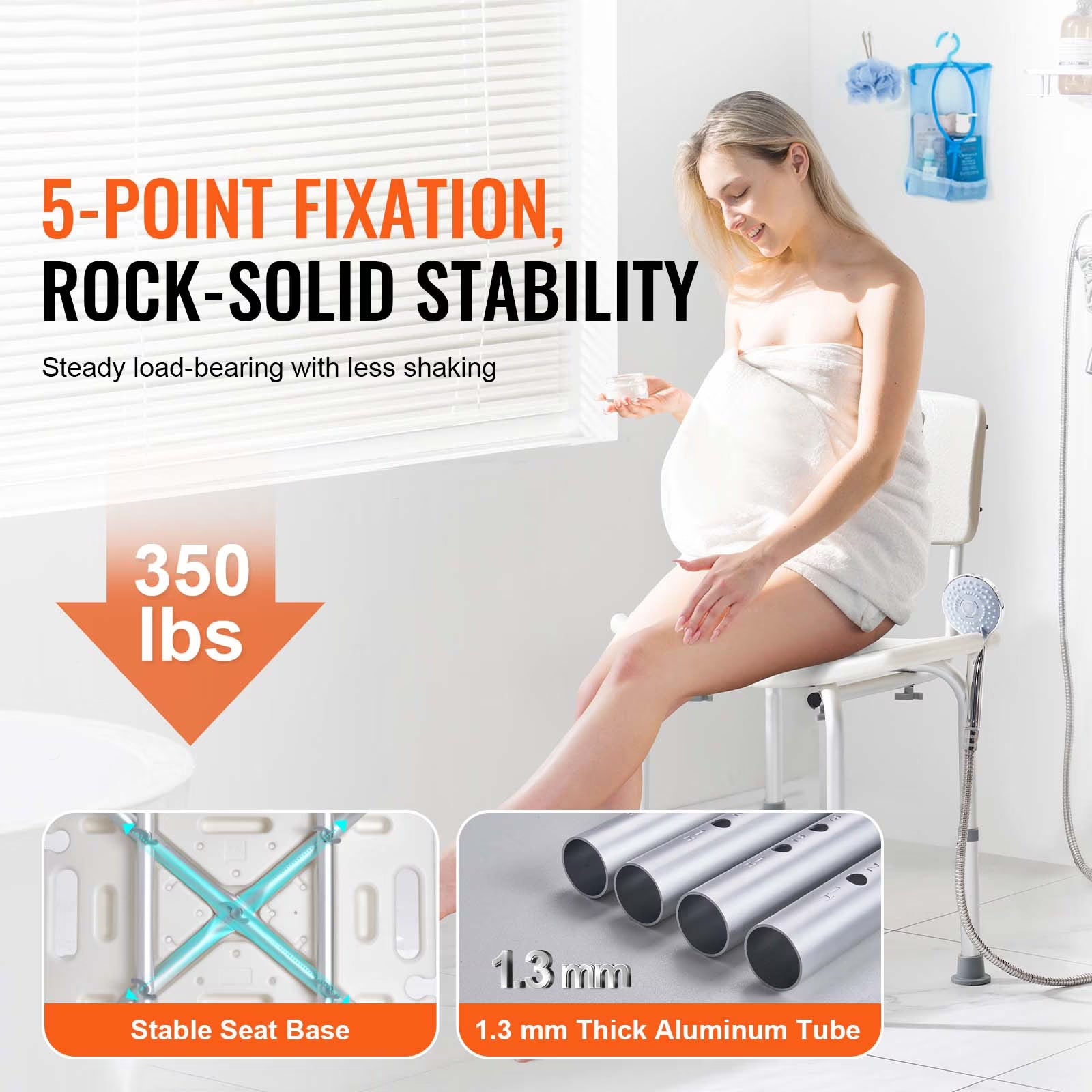 Shower Chair, Height-Adaptable Bath Seat, Non-Slip Bathroom Stool for Shower or Bathtub, Ideal for Seniors, Disabled, and Individuals with Limited Mobility, Supports up to 350 Lbs
