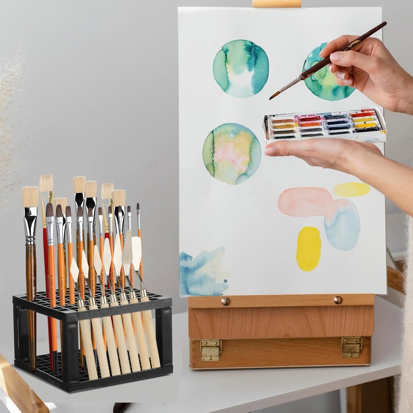 2 Pack 7 Tiers Clear Acrylic Paint Organizer with Brush Holder,Paint Organizers Set Miniature Paints Holders, 7 Layers Paints Storage Rack, Craft Paint Rack