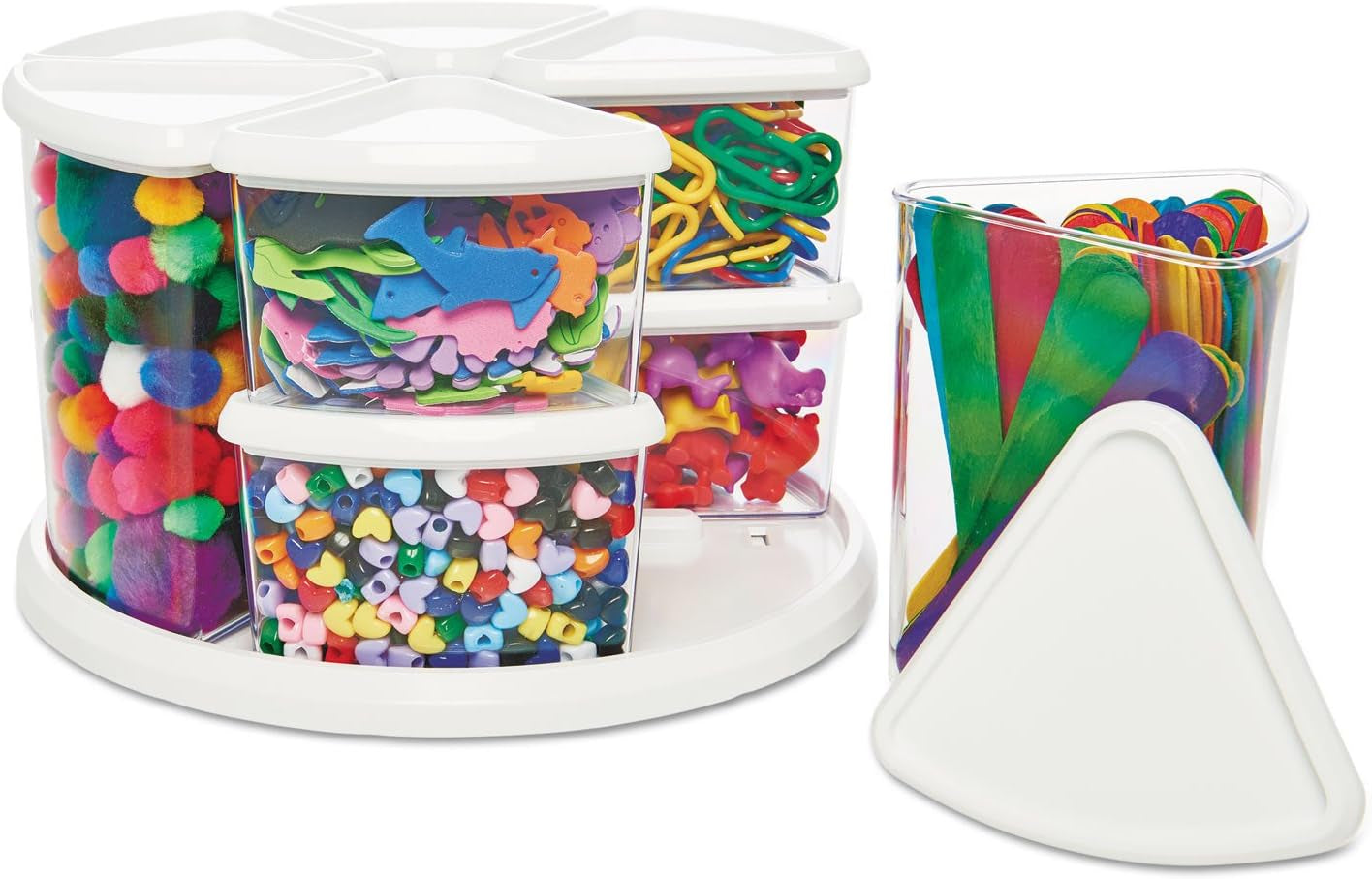 Rotating Carousel Craft Organizer, 9-Canister, Includes 3" and 6" Canisters, Removable, Clear, Lids