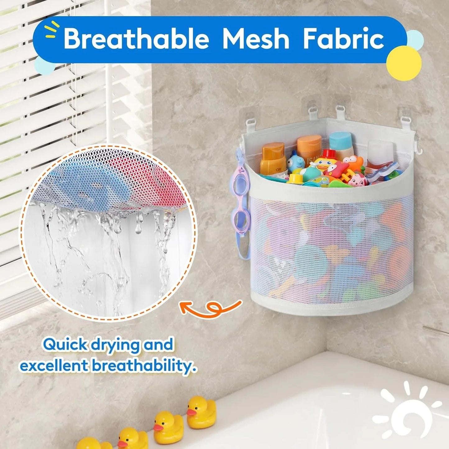 Bathroom Toy Storage Bag No Punching Iarge Capacity Mesh Breathable Bag anti Mold Bath Toy Sorting