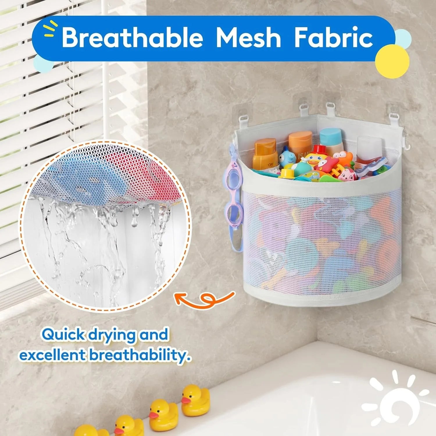 Bathroom Toy Storage Bag No Punching Iarge Capacity Mesh Breathable Bag anti Mold Bath Toy Sorting