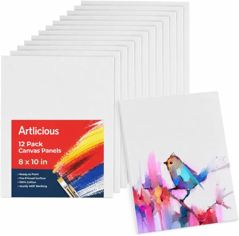 Canvases for Painting 12 Packs - 8 X 10” Blank Canvas 100% Cotton Painting Canvas Panels for Acrylic, Oil & Watercolor Paint for Canvas Painting