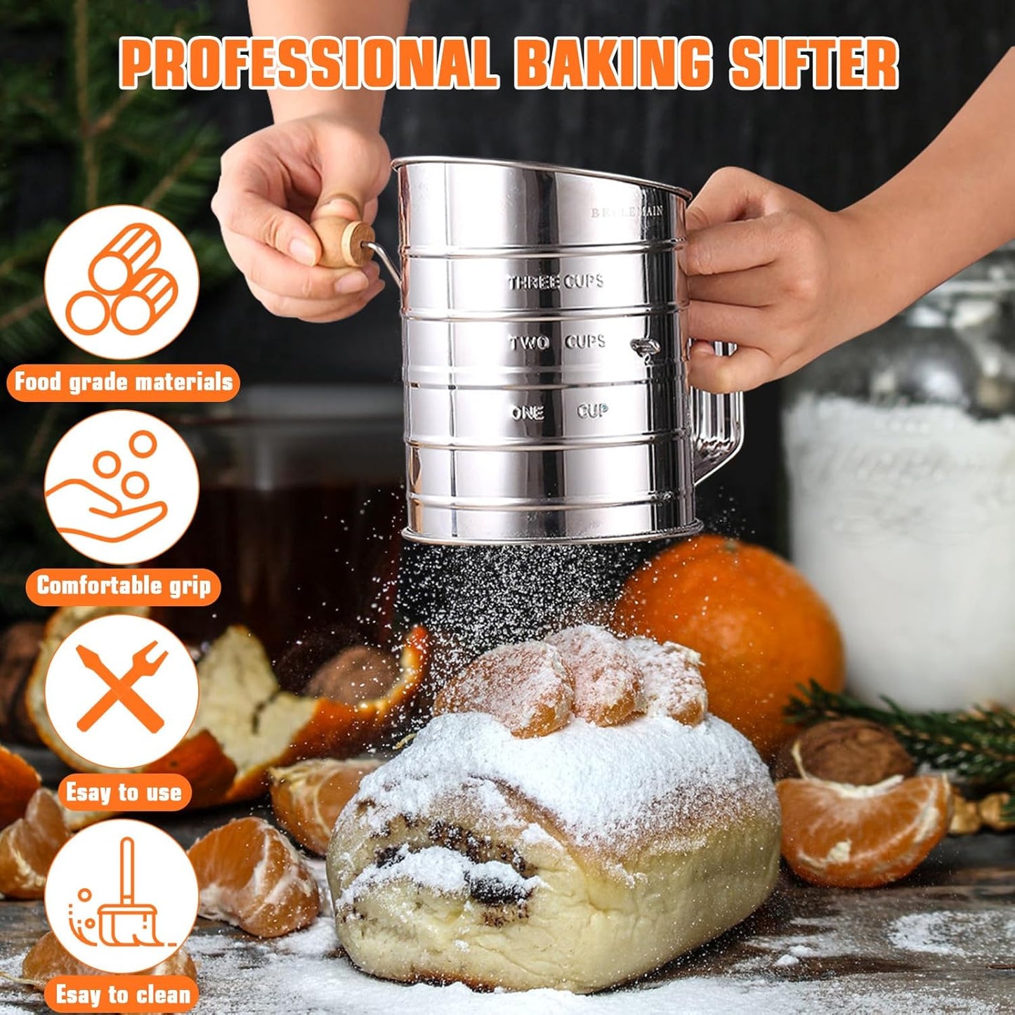 Biscuit Cutter Set,10Pcs Stainless Steel Pastry Blender Set with Pastry Cutter,5Pcs Biscuit Cutter,Dough Cutter,3 Cup Flour Sifter,Baking Mat and Fine Mesh Strainer for Cooking Cookies and Donuts