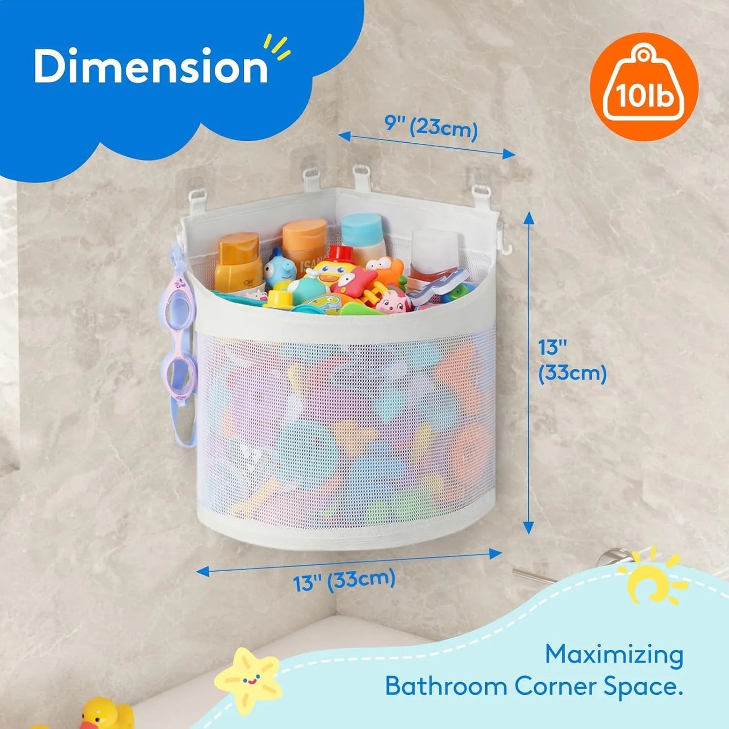 Bathroom Toy Storage Bag No Punching Iarge Capacity Mesh Breathable Bag anti Mold Bath Toy Sorting