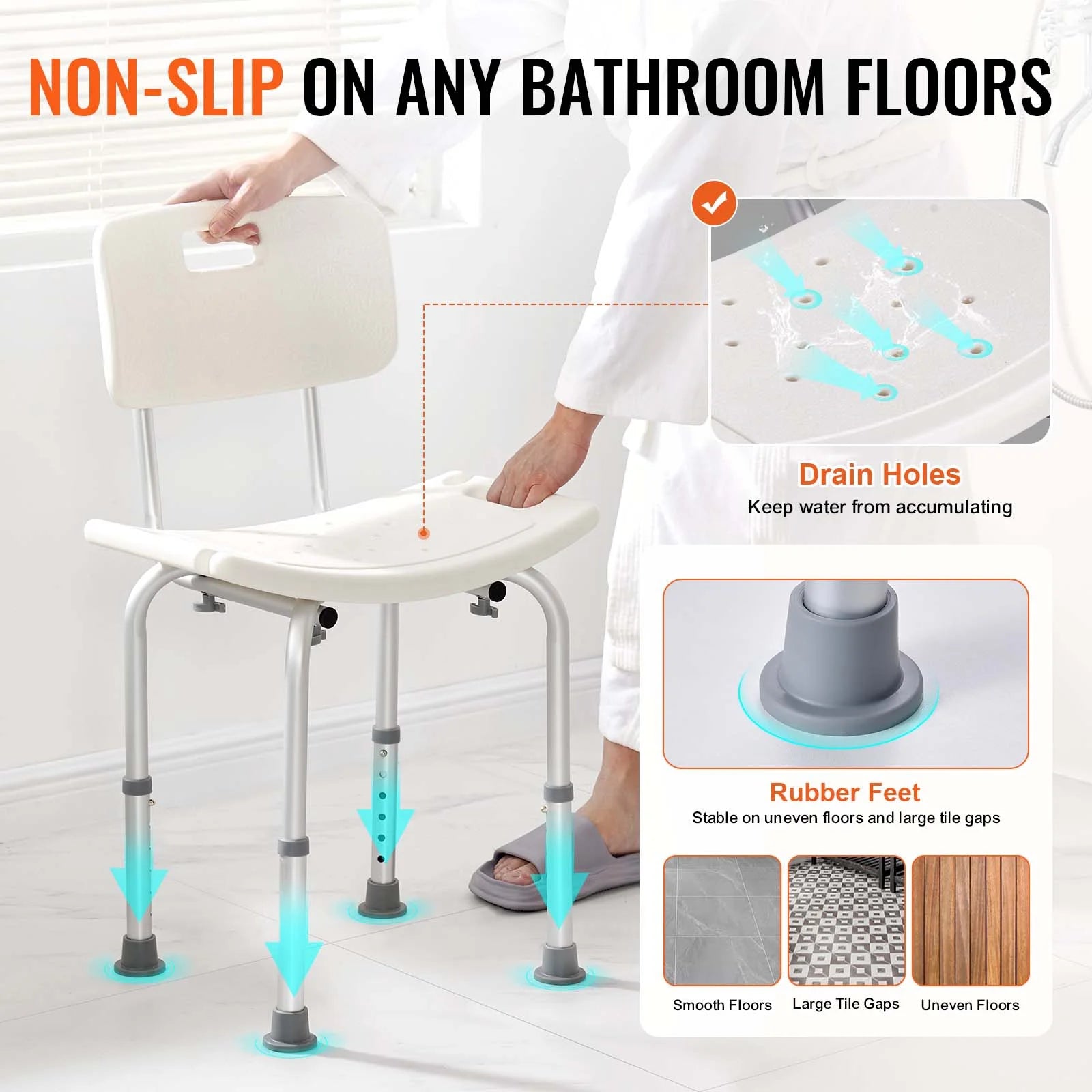 Shower Chair, Height-Adaptable Bath Seat, Non-Slip Bathroom Stool for Shower or Bathtub, Ideal for Seniors, Disabled, and Individuals with Limited Mobility, Supports up to 350 Lbs