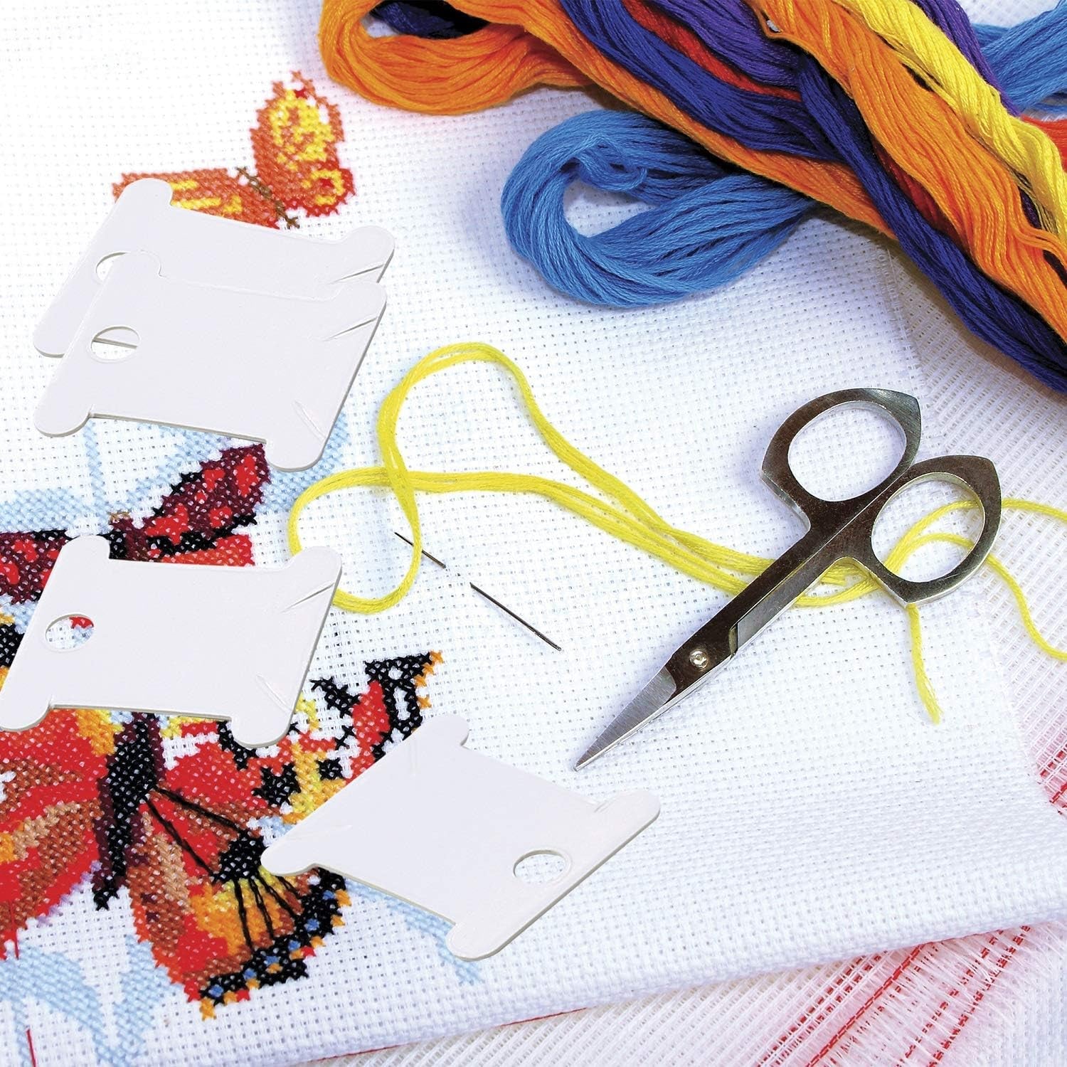 Embroidery Floss Organizer Box Tools with 62 Skeins Cross Stitch Thread Bobbin Winder, 1 Removable 24 Compartments with 50 Hard Floss Bobbins and Stickers for Craft DIY Embroidery Sewing