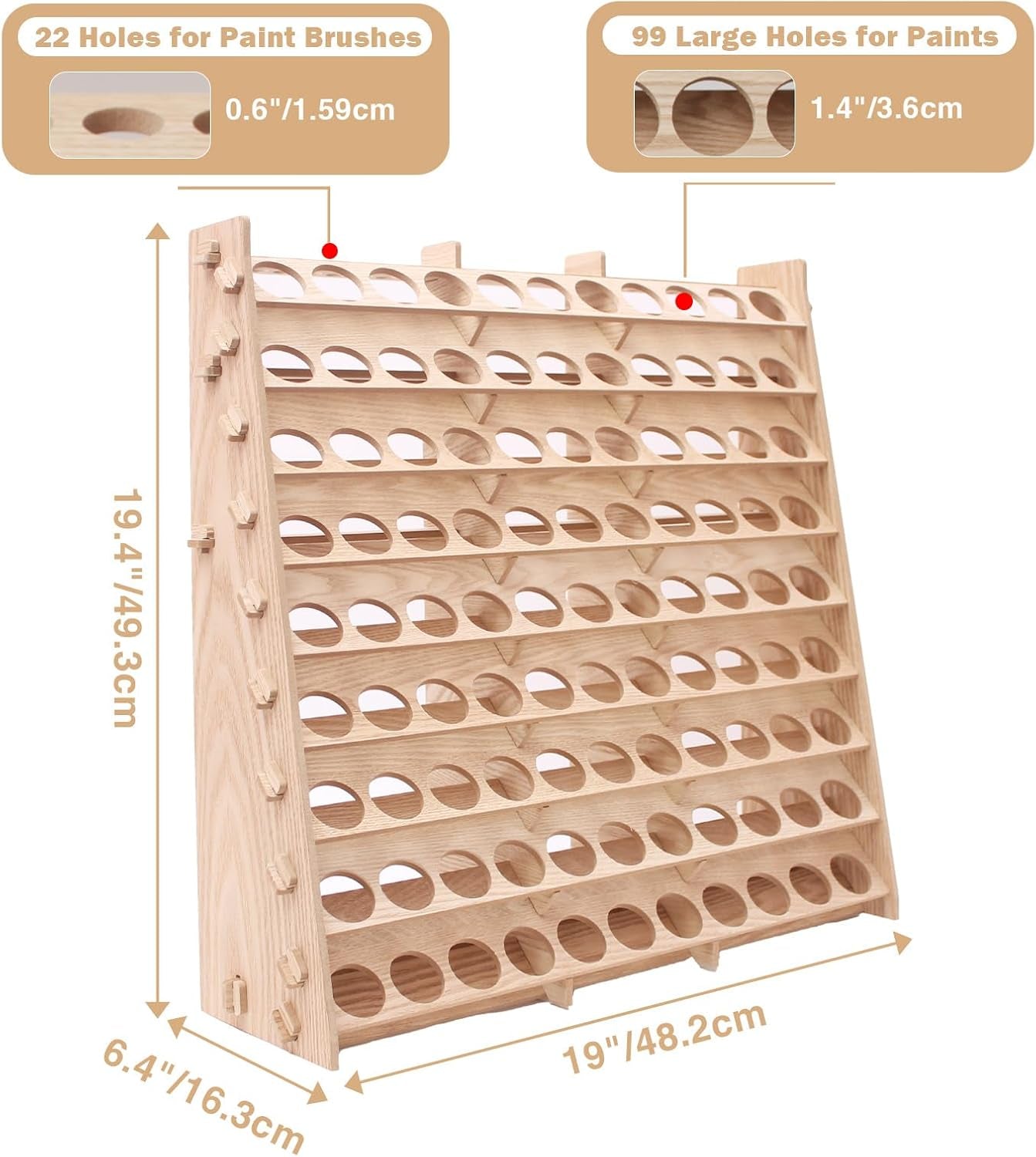Extra Large Wooden 9-Tiers 99 Bottles' Capacity Wooden Paint Organizer & Paint Brush Rack for Acrylic OIL Craft Hobby Mini Model Painting Organizer for Artists (Vertical)