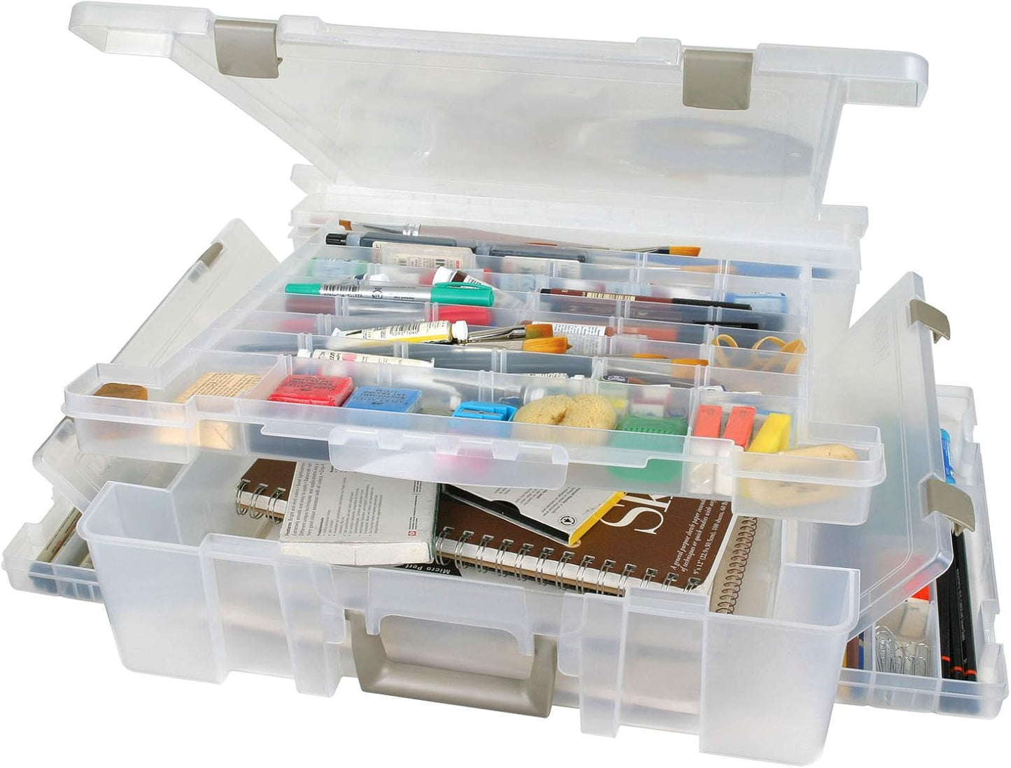 6981AB Super Satchel Deluxe Divided Base, Large Portable Art & Craft Organizer with Drawers, [1] Plastic Storage Case, Clear