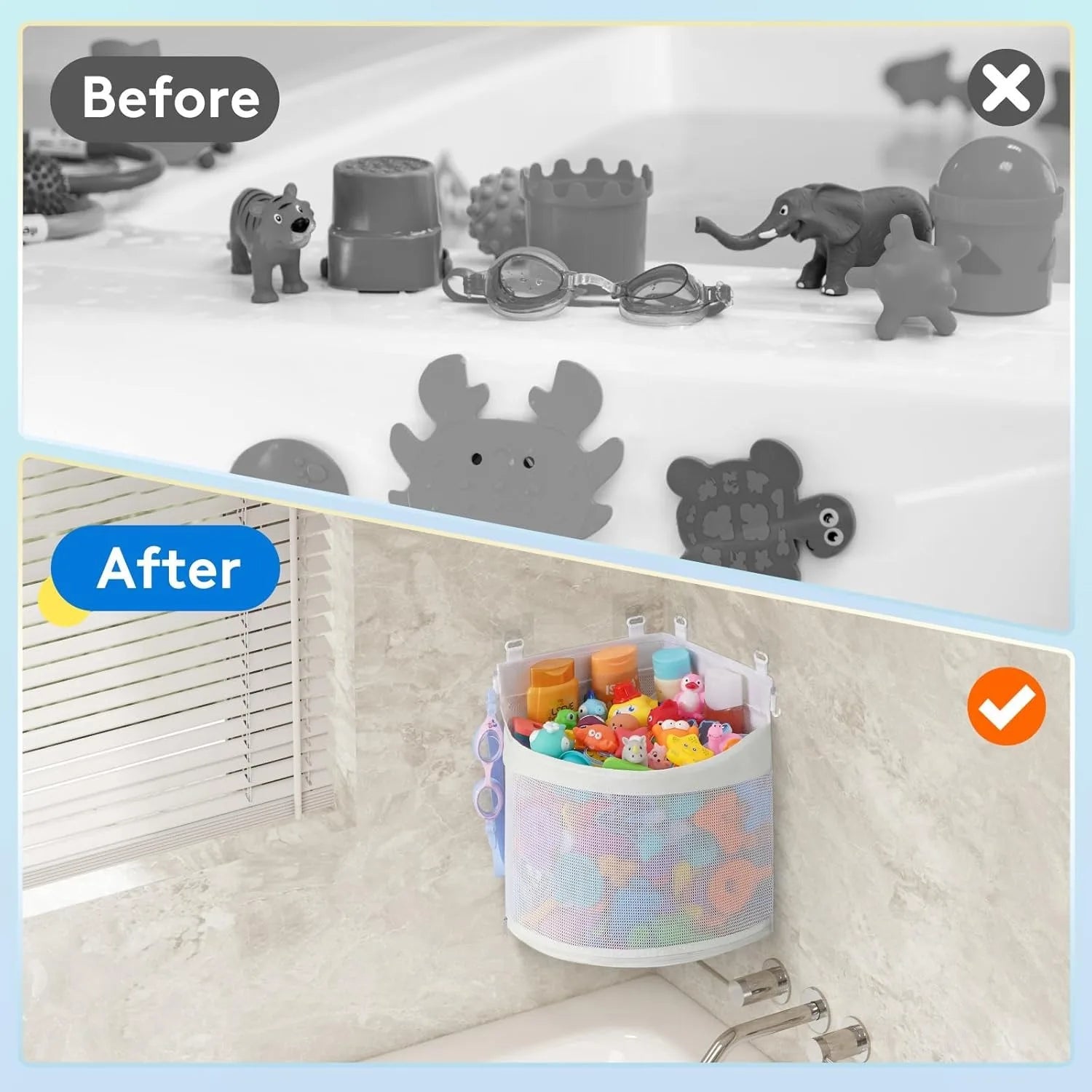 Bathroom Toy Storage Bag No Punching Iarge Capacity Mesh Breathable Bag anti Mold Bath Toy Sorting