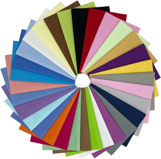 31Pcs Multi-Color Cotton Fabric Quarters Bundles 10"X8", Solid Colors Mixed Fabrics Craft Patchwork Cloths for Sewing, Quilting, DIY, Scrapbooking, Handwork, 31 Colours (25X20 Cm X 31Pcs)