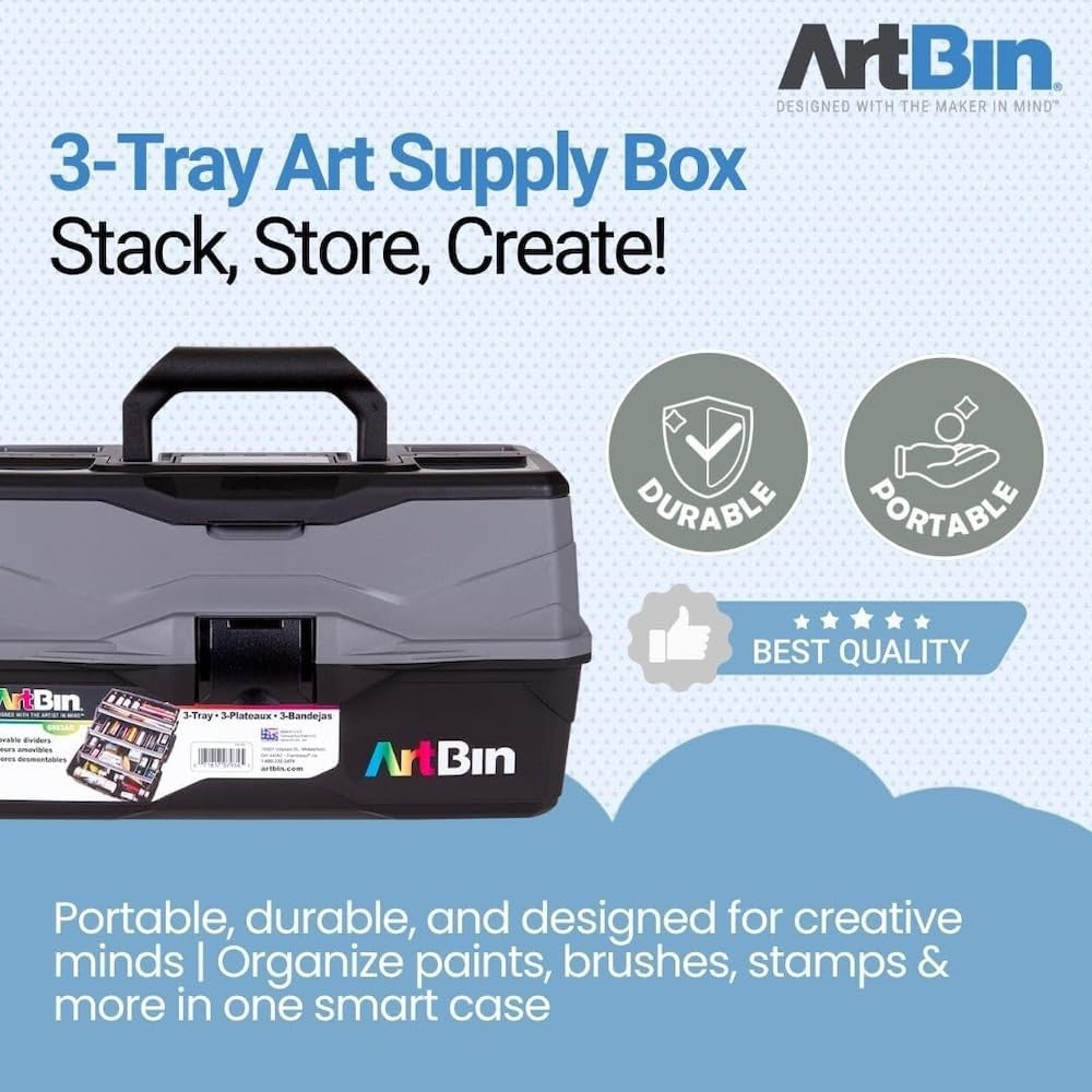 ArtBin 3-Tray Art Supply Box with Handle, 1 box