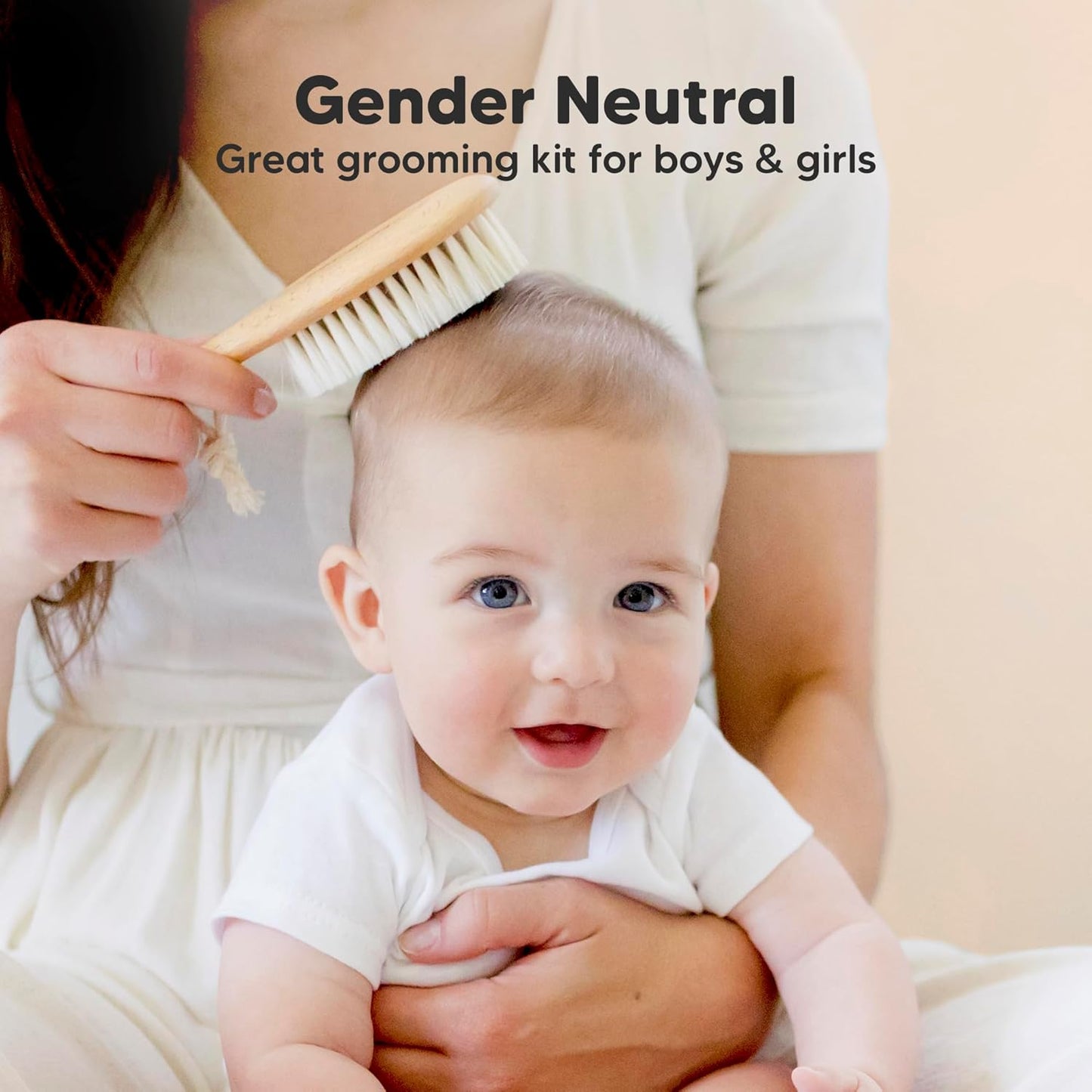 Baby Hair Brush Set for Newborns - Soft Goat Bristle Wooden Baby Brush and Comb Set Newborn Grooming Kit for Cradle Cap, Durable & Gentle, Boy, Girl Infant Essentials Care Kit Brush (Regular, Walnut)